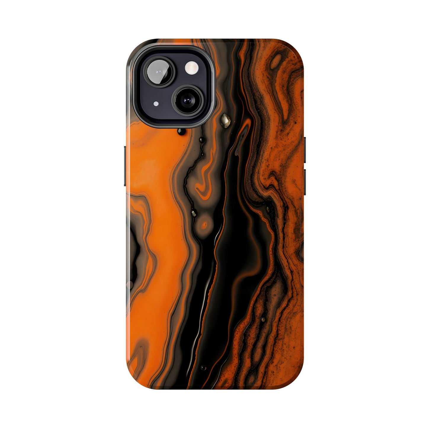 Stylish Tough Phone Case - Bold Black and Orange Metallic Lava Flow Design - for iPhone