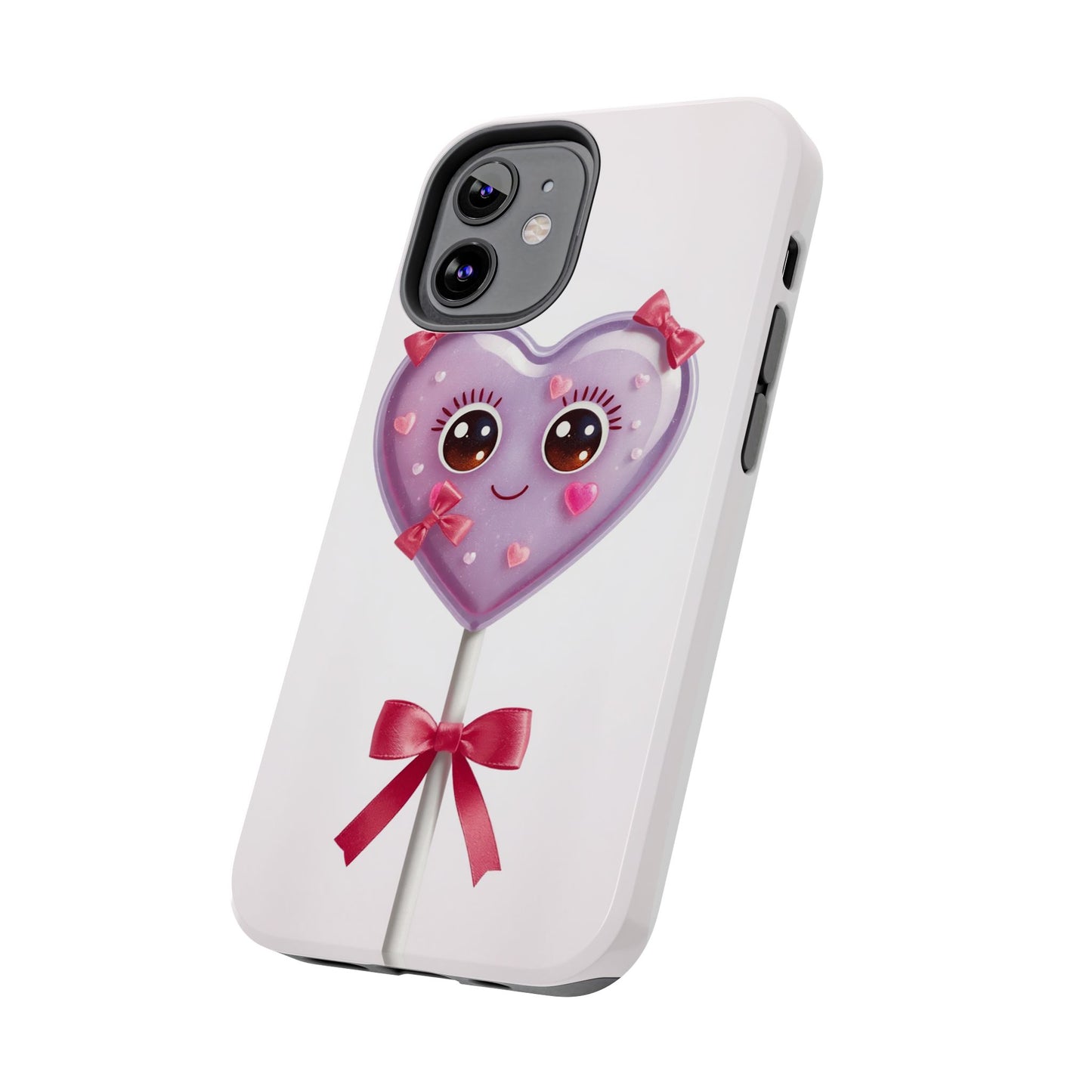 Cute Heart Lollipop Tough Phone Case - Adorable Protection for Candy Lovers