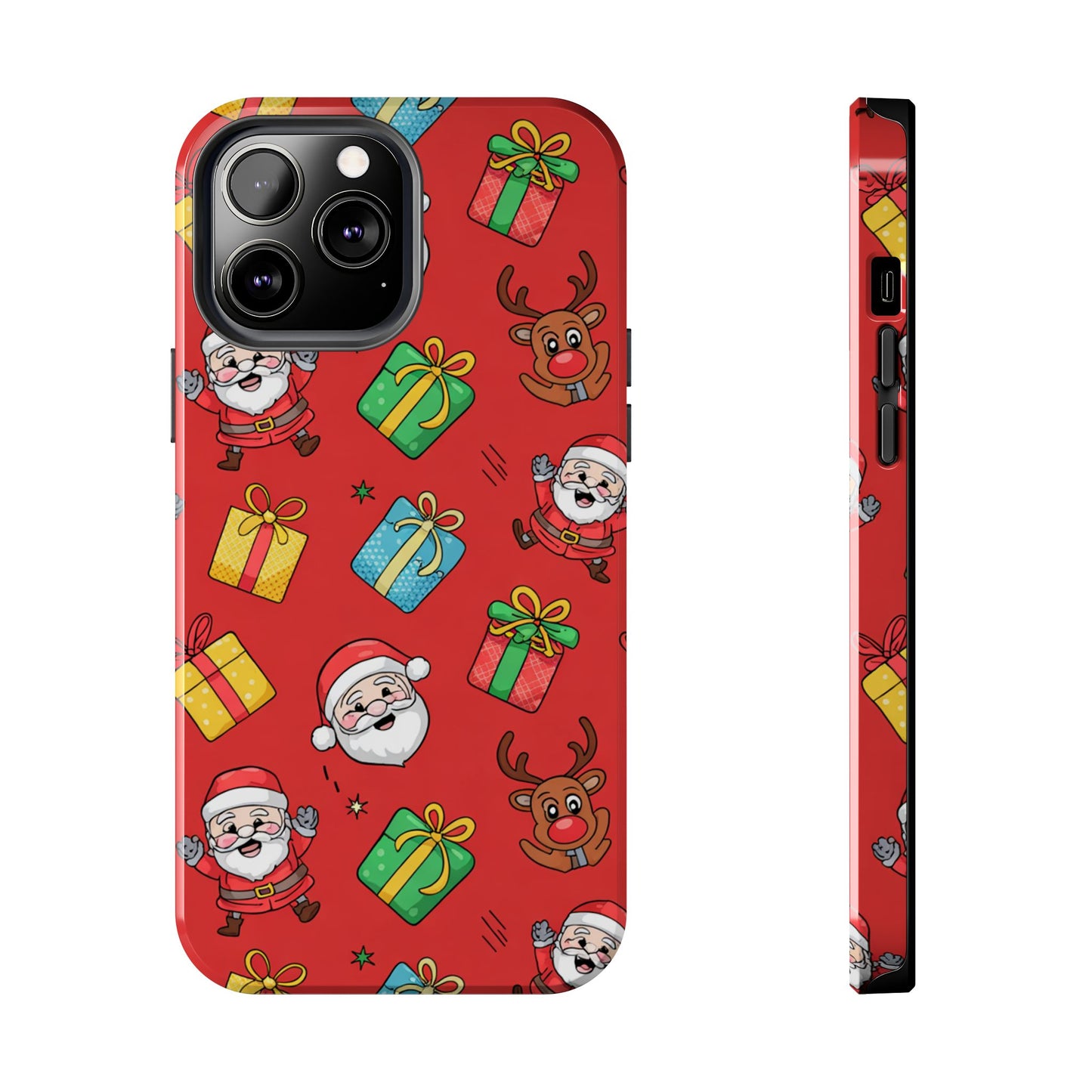 Festive Santa and Reindeer Tough Phone Case - Christmas Holiday Design