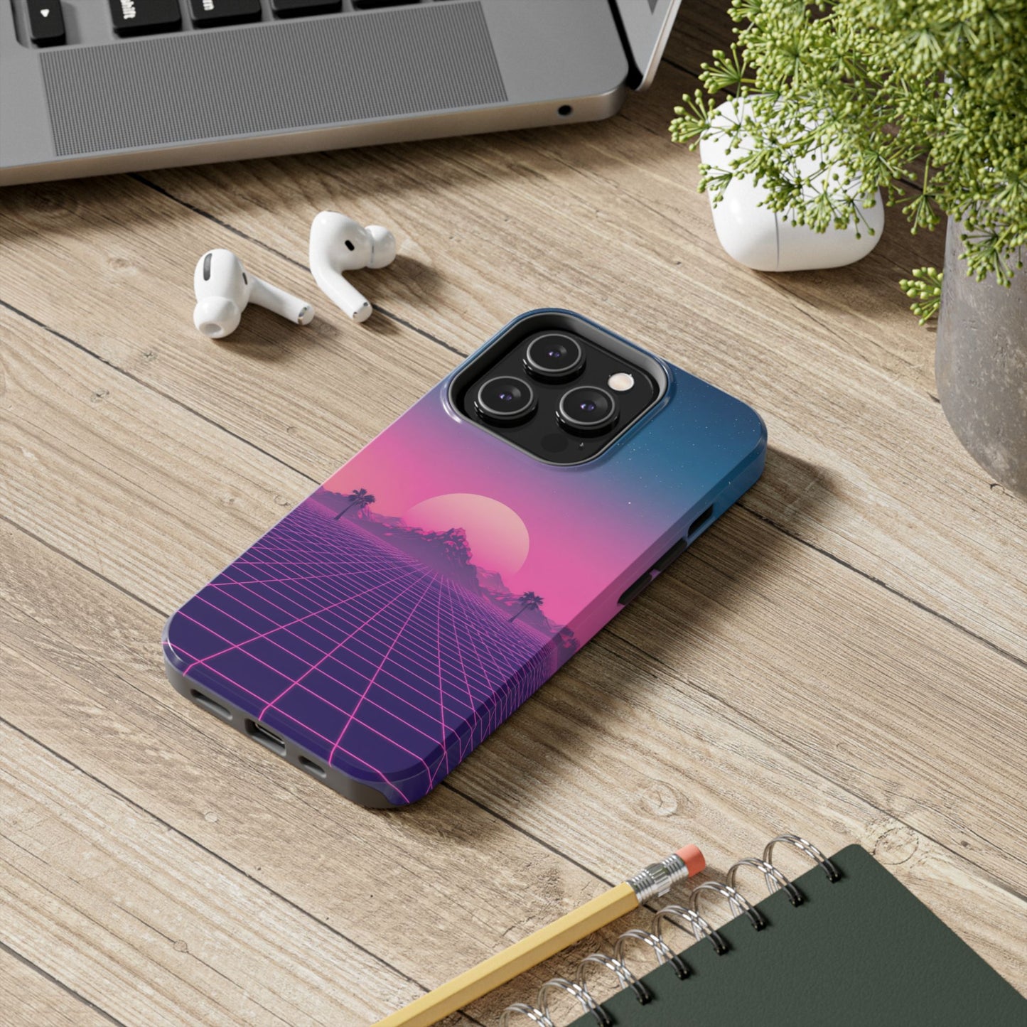 Retro Aesthetic Tough Phone Case - Vibrant Sunset Design