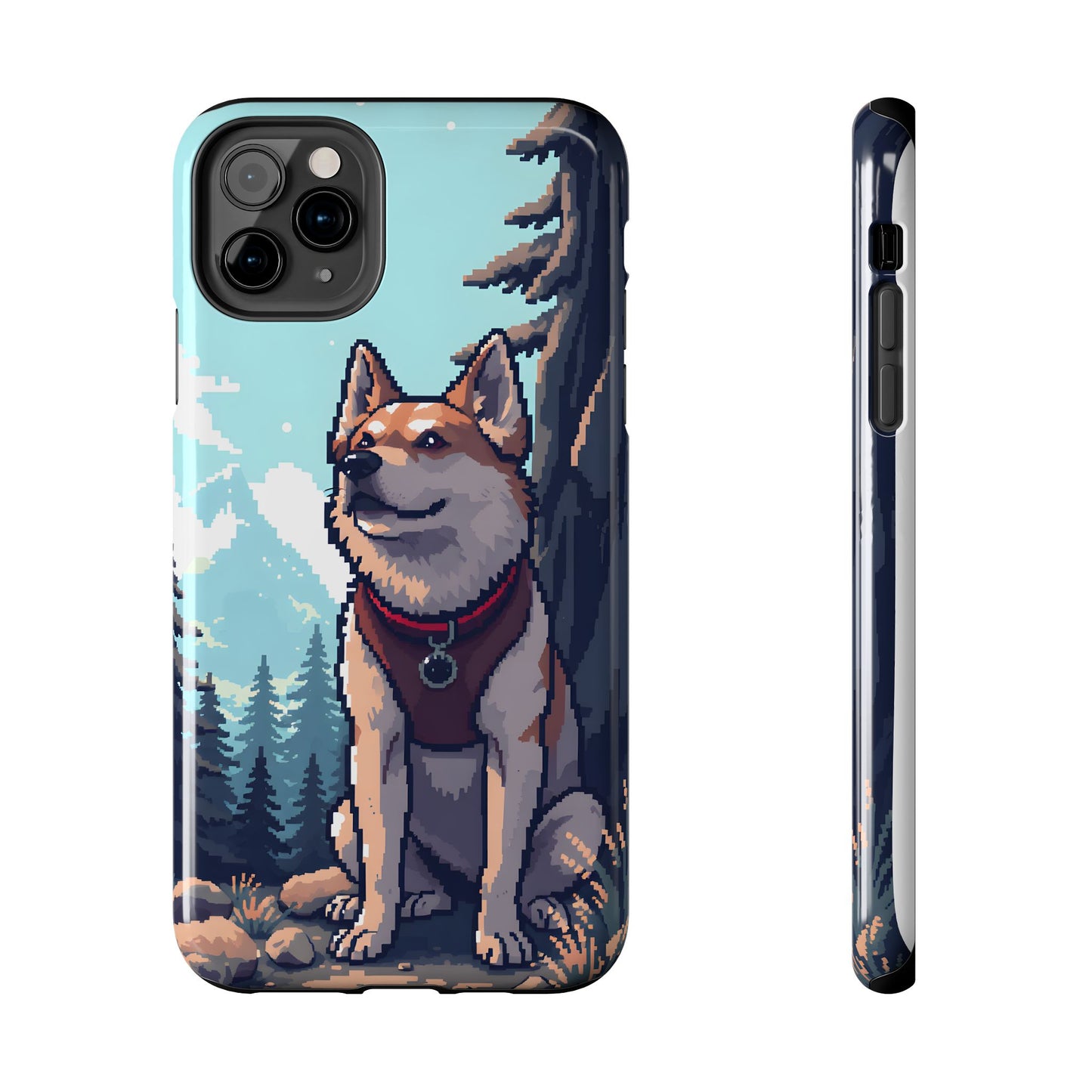 Retro Dog Adventure Tough Phone Case - Pixel Art Shiba Inu Design - for iPhone