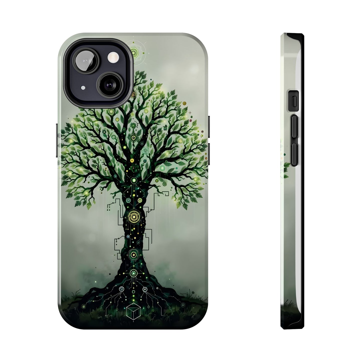 Nature-Inspired Tough Phone Case with Tech Tree Design - for iPhone