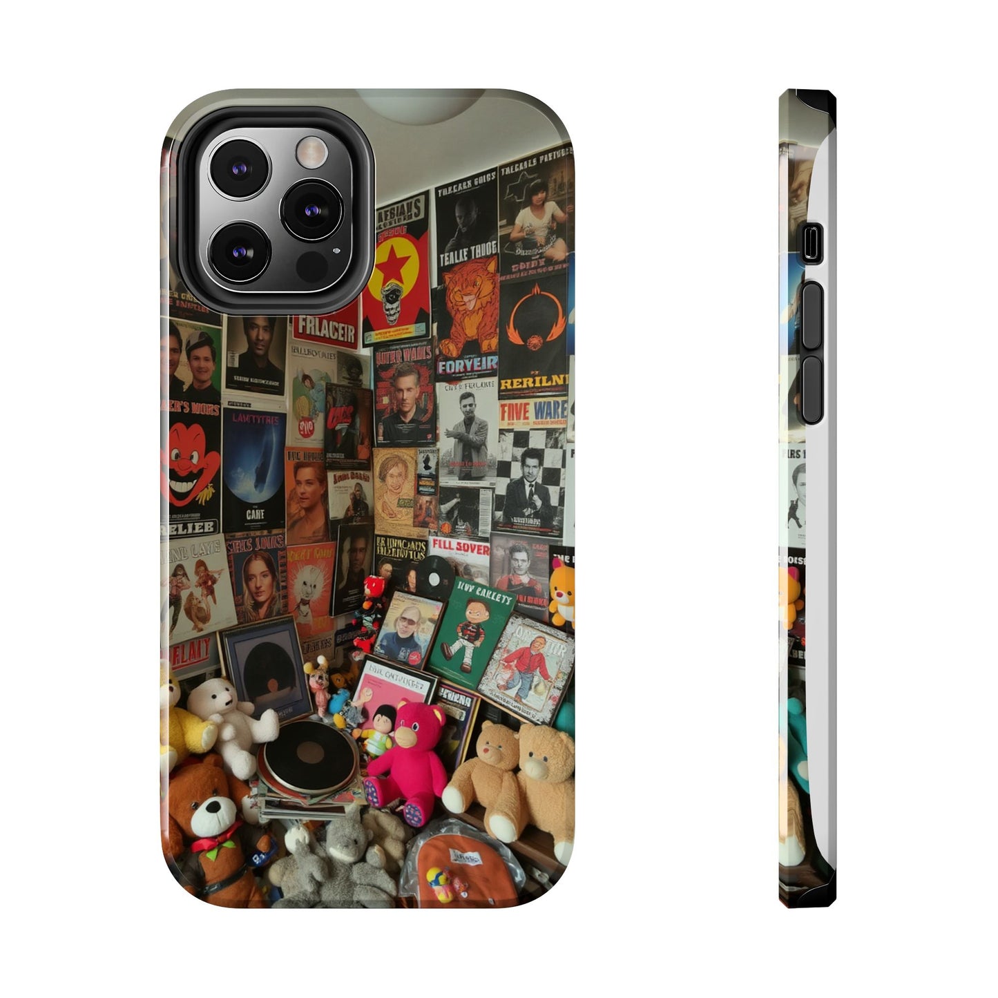Retro Vibe Tough Phone Case - Vintage Movie Posters & Plush Toys Design