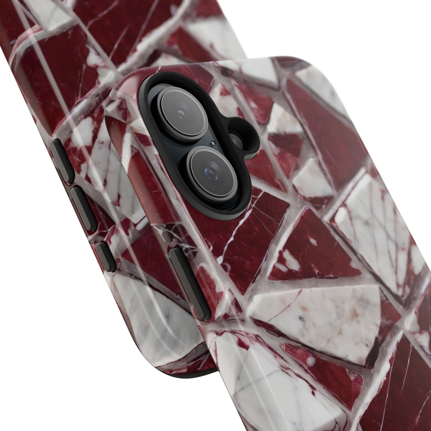 Elegant Red Pieces Marble Pattern Tough Phone Case - Stylish Protection for iPhone