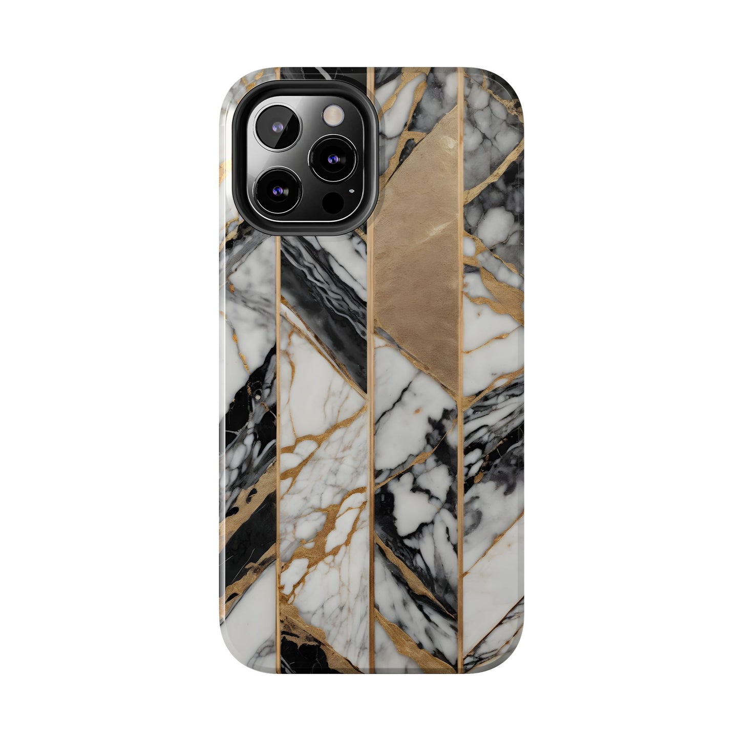 Marble Lines Tough Phone Case with Gold Accents - for iPhone