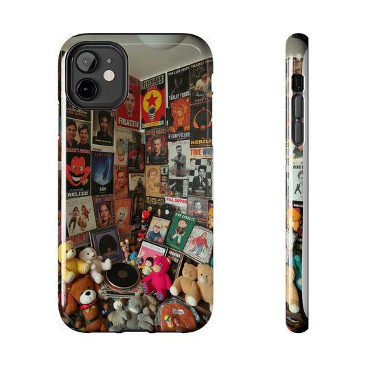 Retro Vibe Tough Phone Case - Vintage Movie Posters & Plush Toys Design