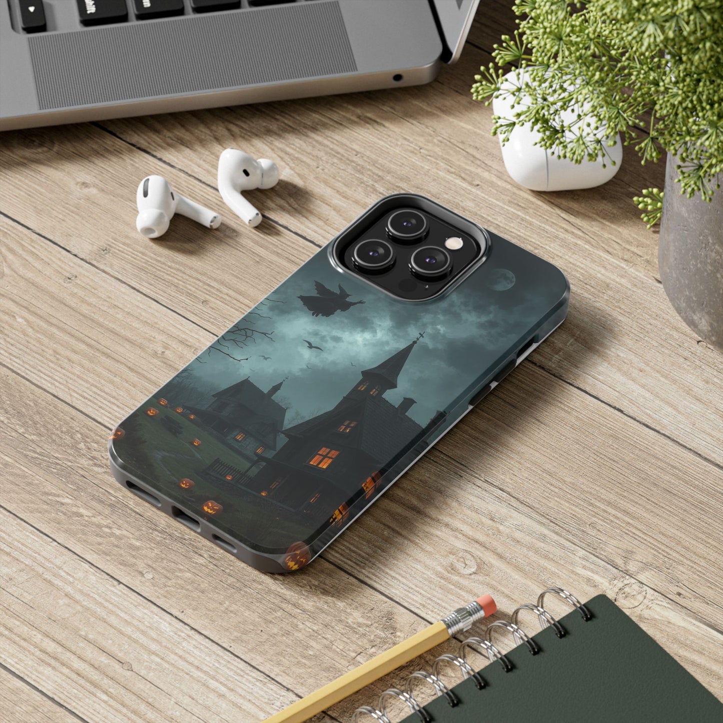 Halloween-Themed Tough Phone Case with Spooky House Design