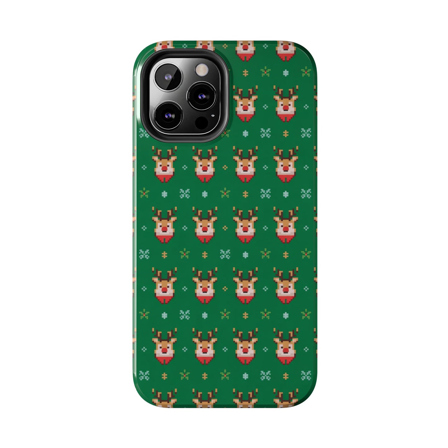 Pixel Art Christmas Rudolf Pattern Phone Case Green