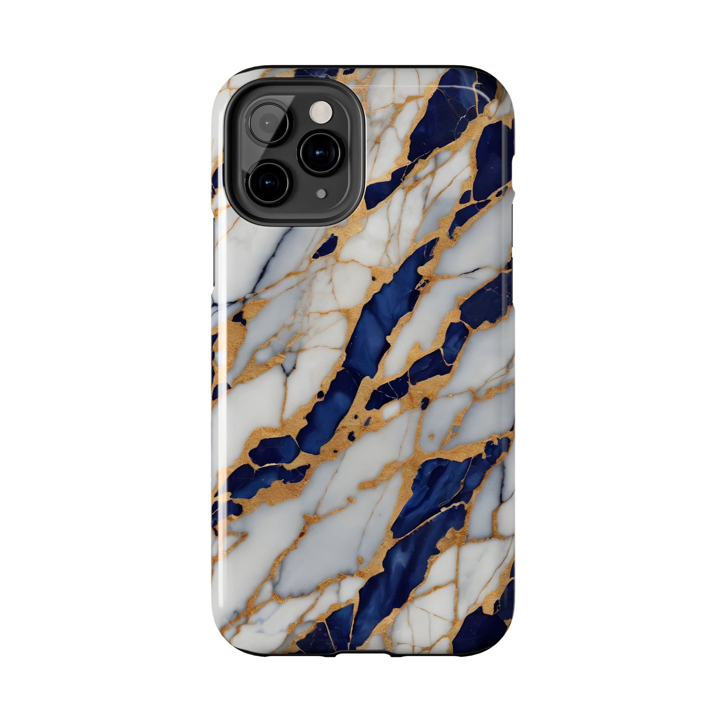 Stunning Marble Tough Phone Case - Elegant Blue & Gold Design Stylish Protection - for iPhone