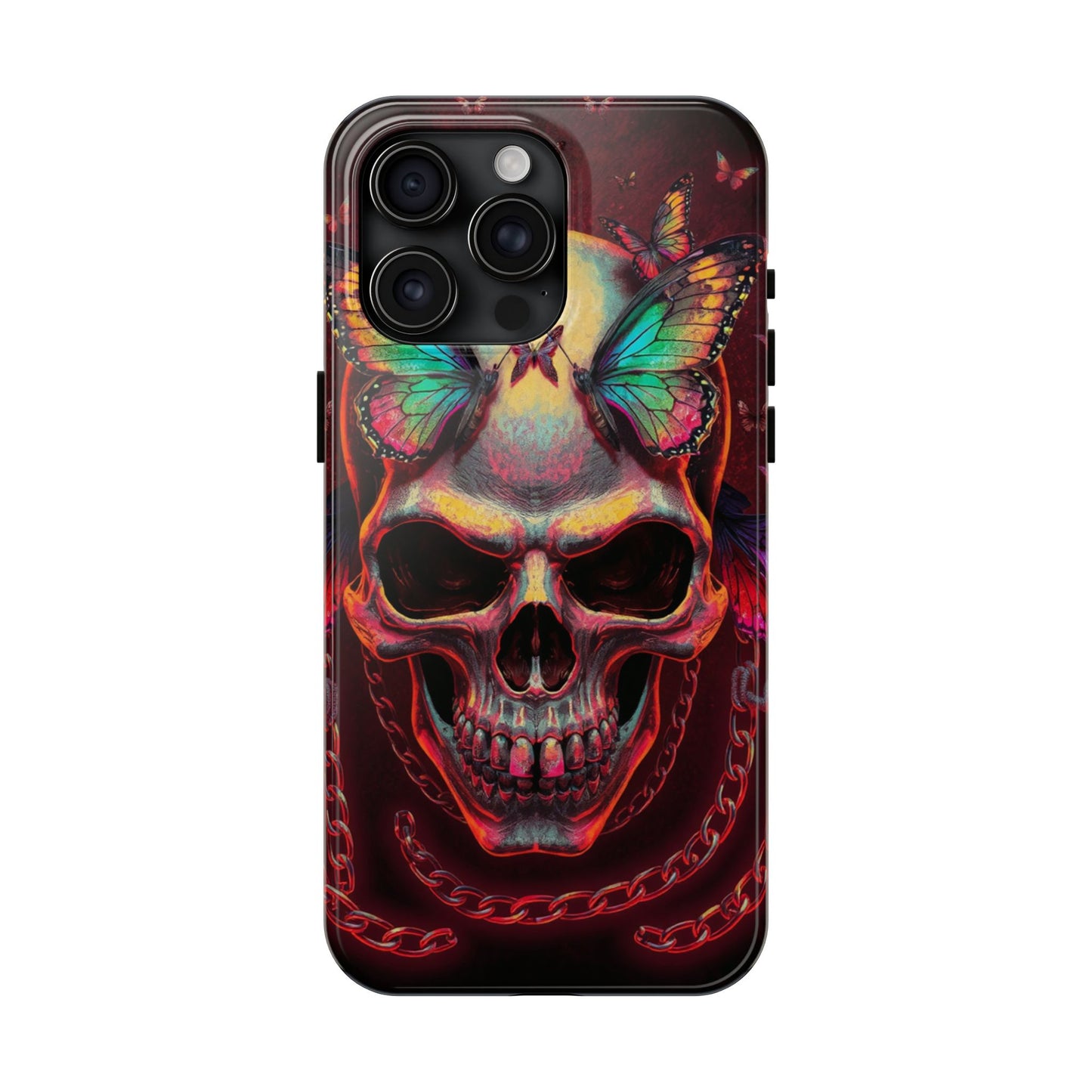 Gothic Skull Phone Case with Butterflies - Durable Tough Phone Case
