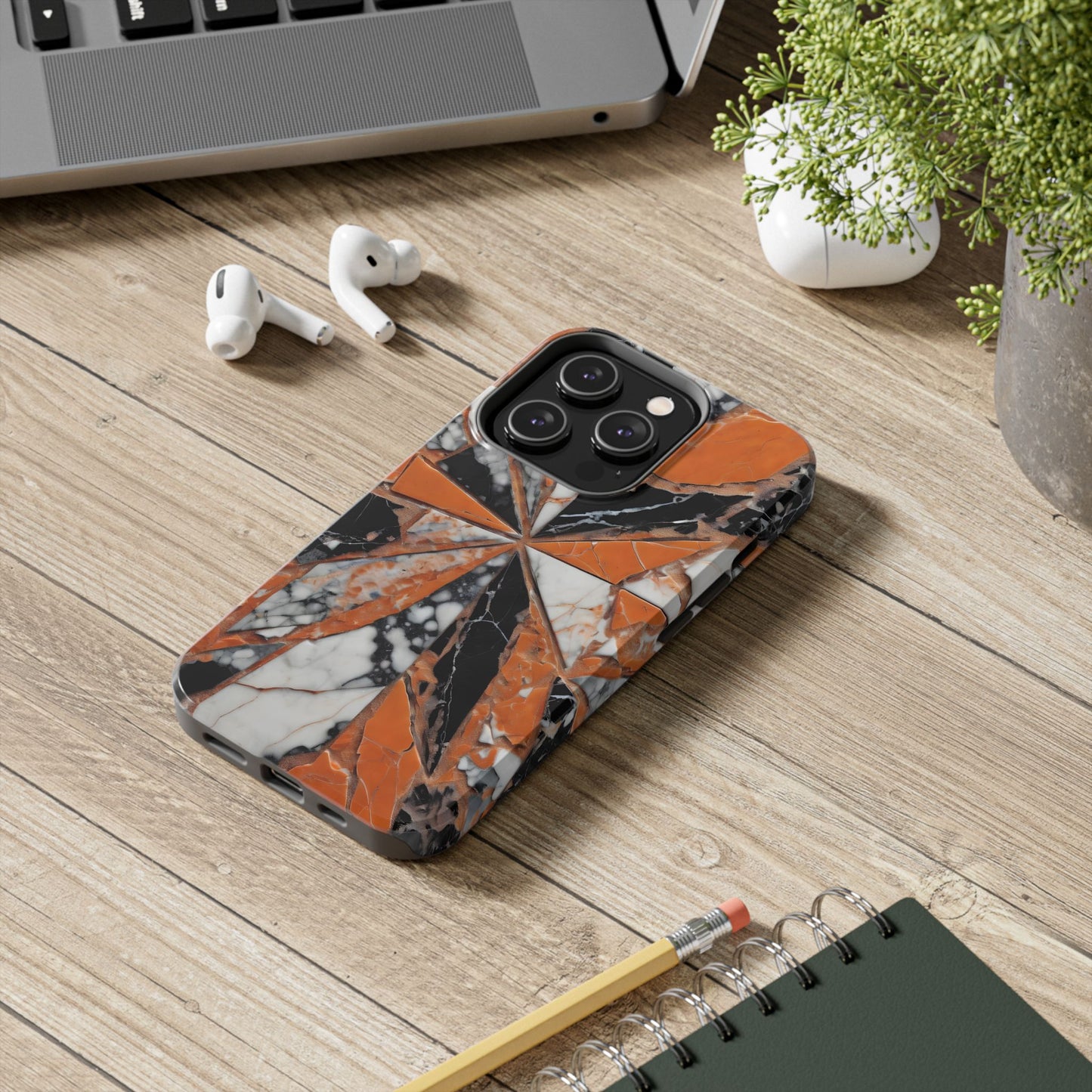 Shattered Pieces Marble Black and Orange Tough Phone Case - for iPhone