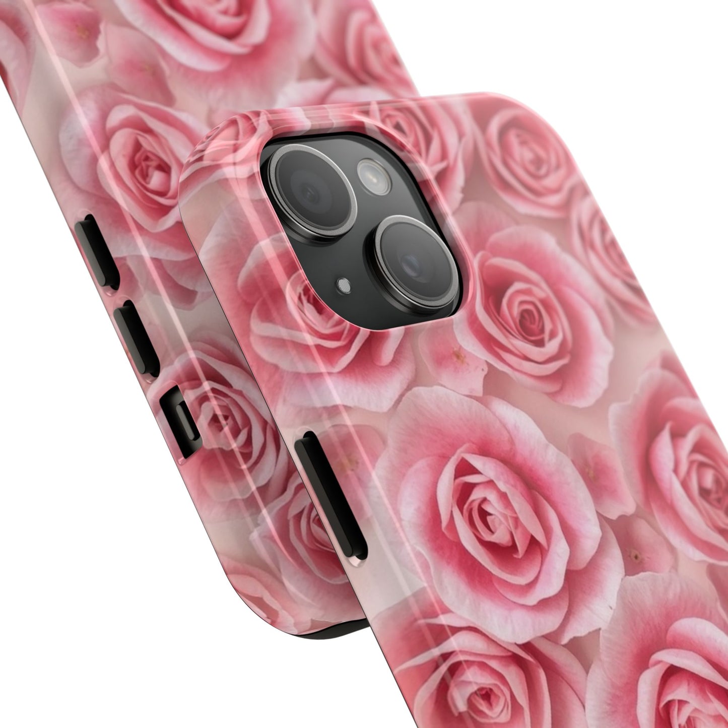 Floral Tough Phone Case - Pink Rose Design, Durable Protection for Flower Lovers