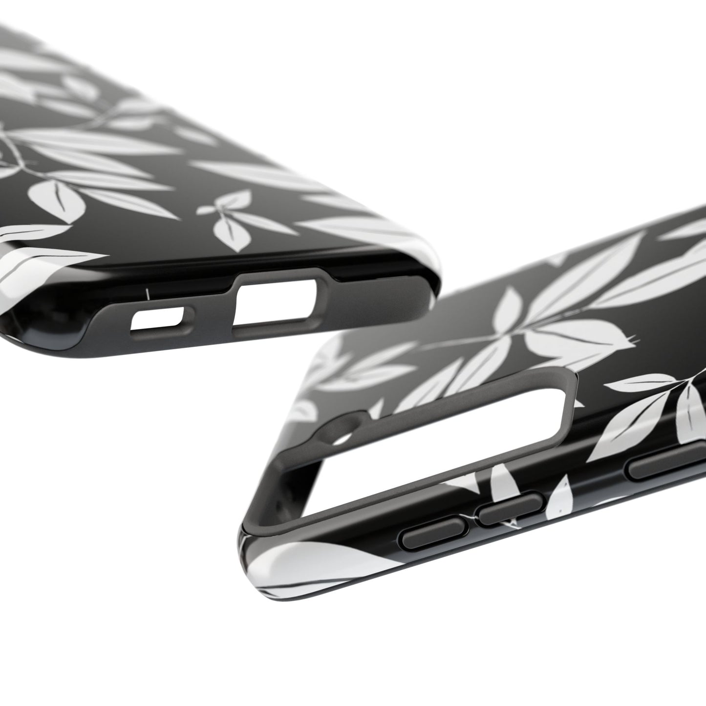 Chic Floral Tough Phone Case - Elegant Black & White Design for Stylish Protection