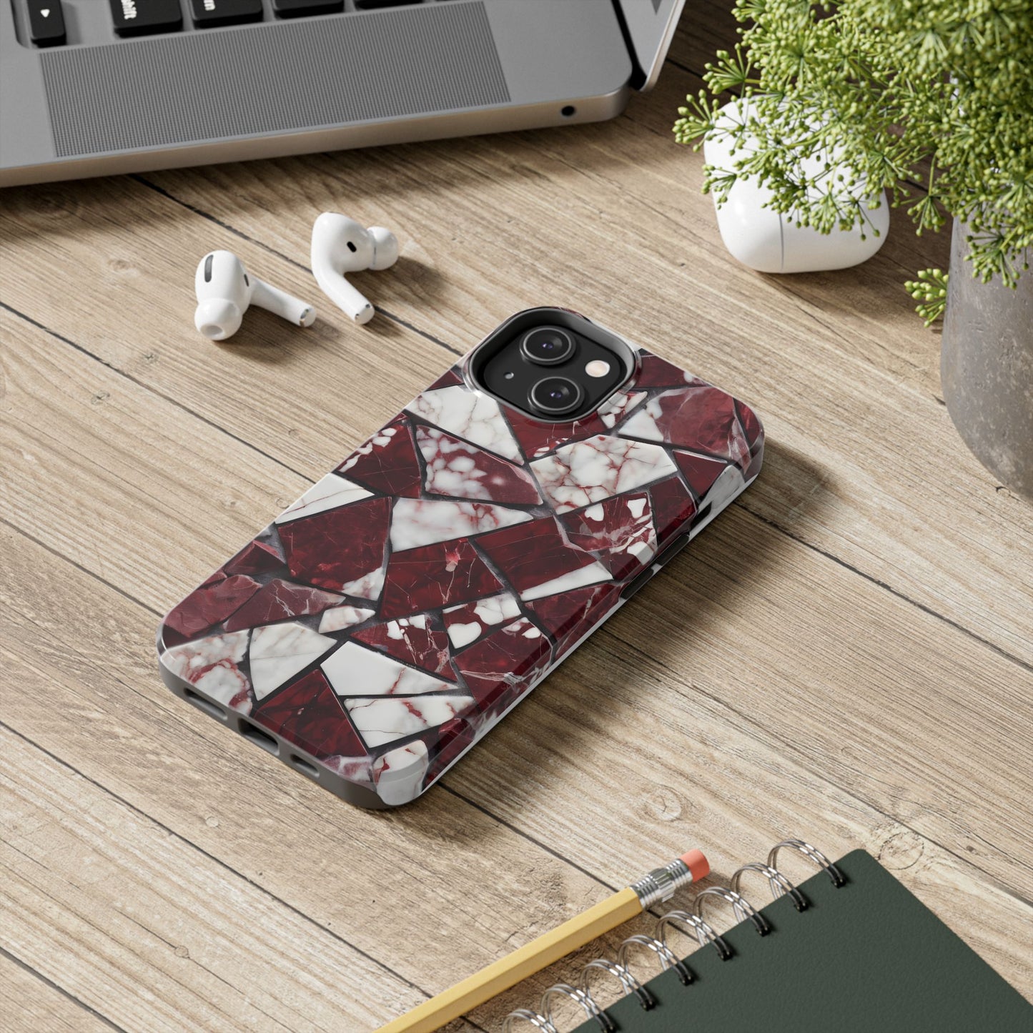 Shattered Dark Red Marble Pattern Tough Phone Case - Durable & Stylish Protection for iPhone