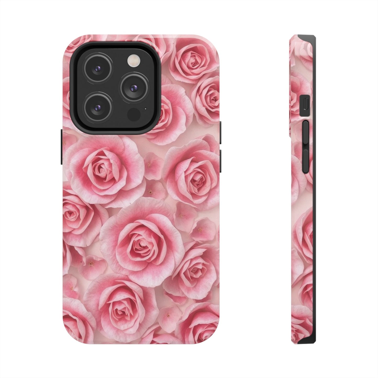 Floral Tough Phone Case - Pink Rose Design, Durable Protection for Flower Lovers
