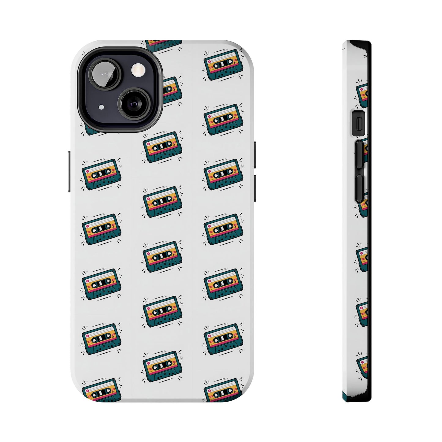 Retro Cassette Tape Phone Case Pattern - White