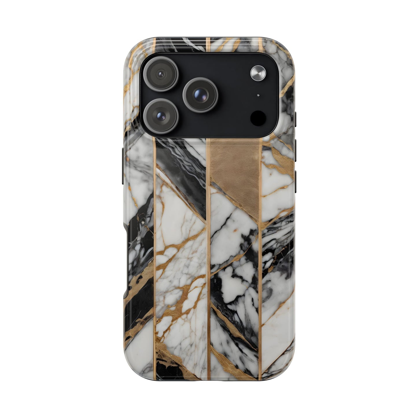 Marble Lines Tough Phone Case with Gold Accents - for iPhone