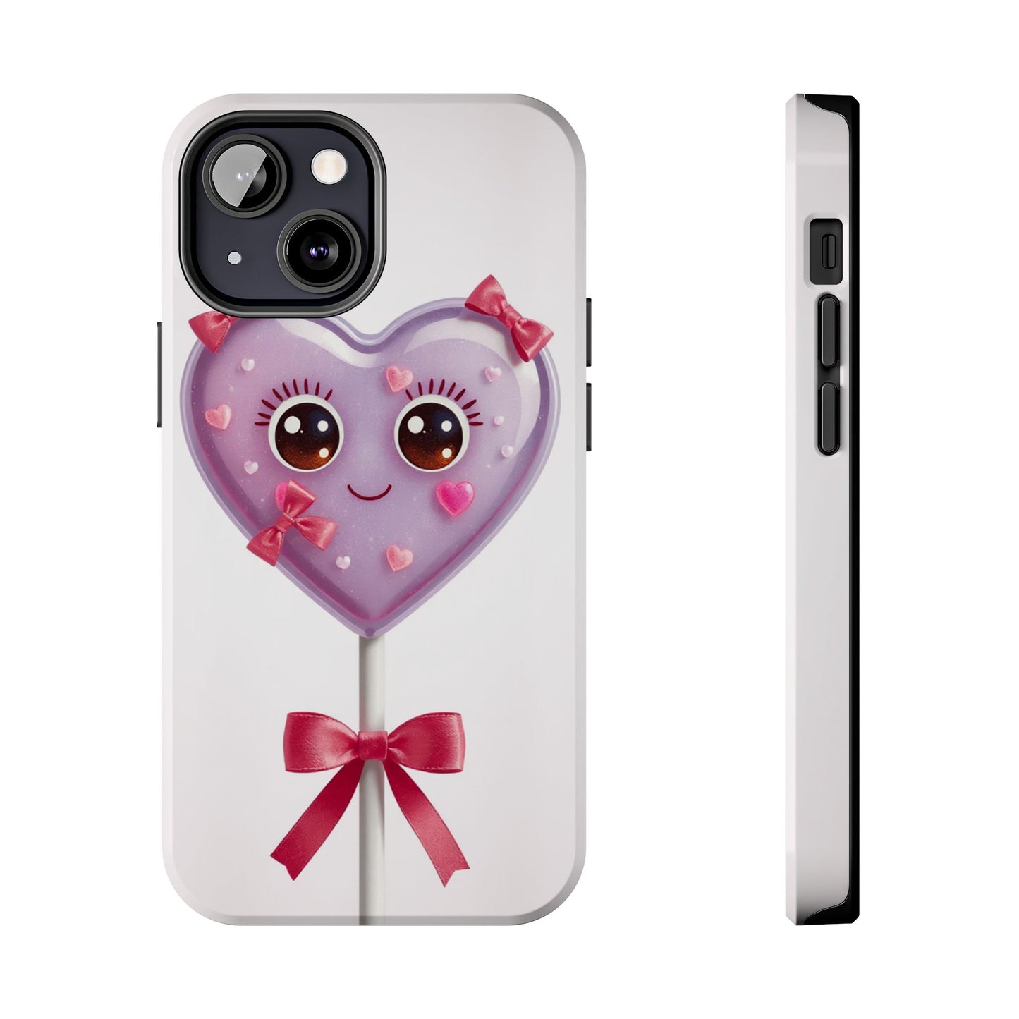 Cute Heart Lollipop Tough Phone Case - Adorable Protection for Candy Lovers
