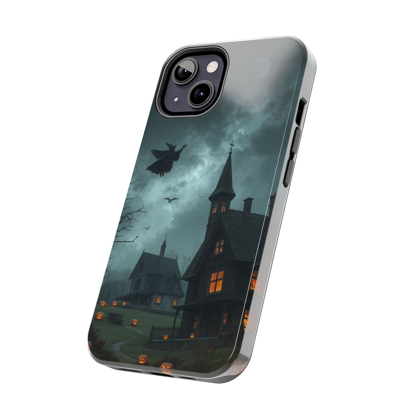 Halloween-Themed Tough Phone Case with Spooky House Design