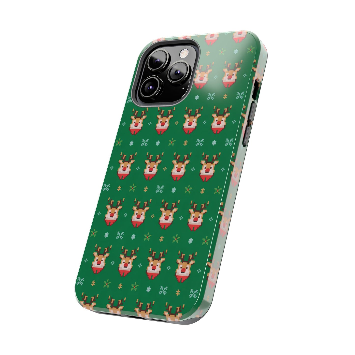 Pixel Art Christmas Rudolf Pattern Phone Case Green