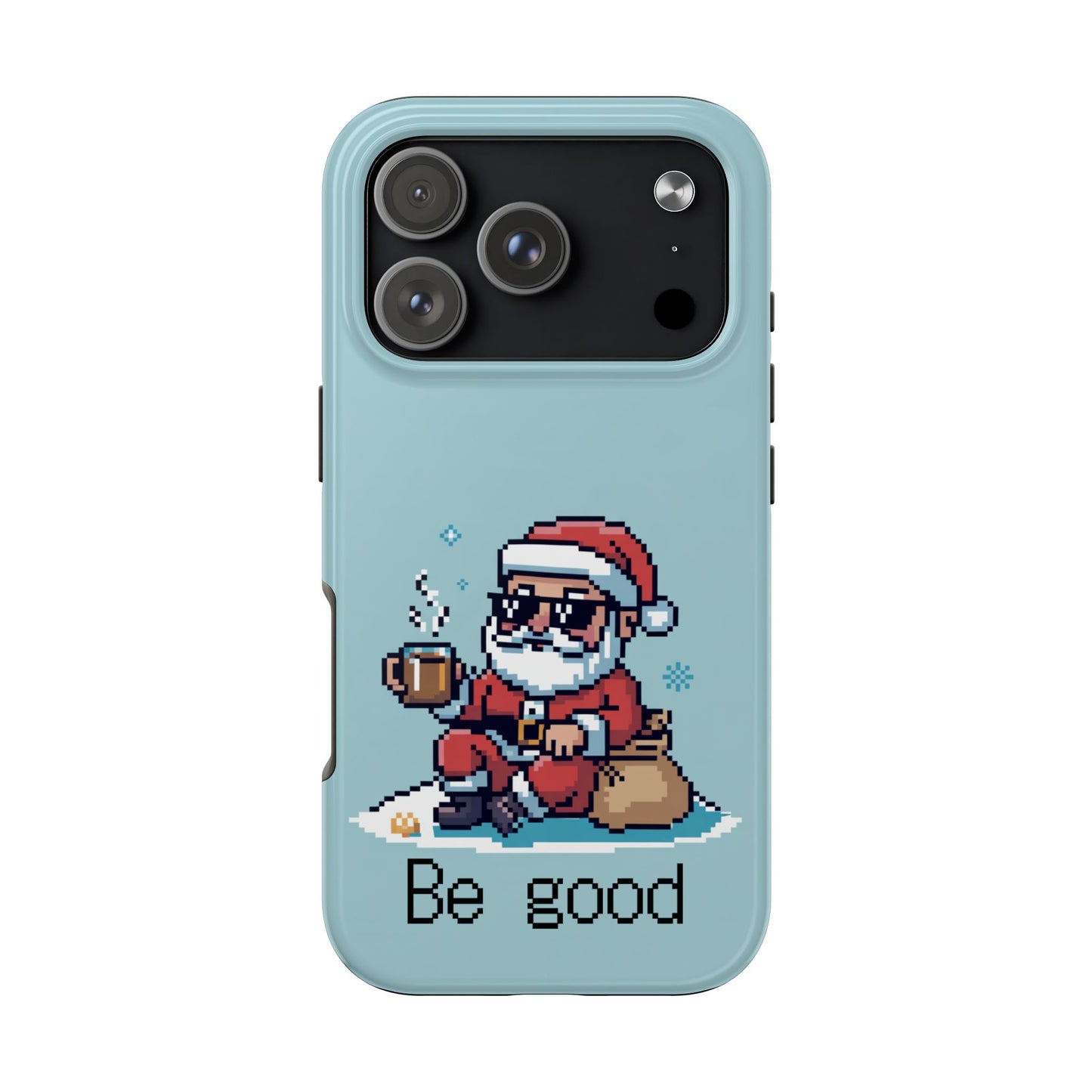 Pixel Art Santa Claus iPhone Case - Festive Tough Case with 'Be Good' Design