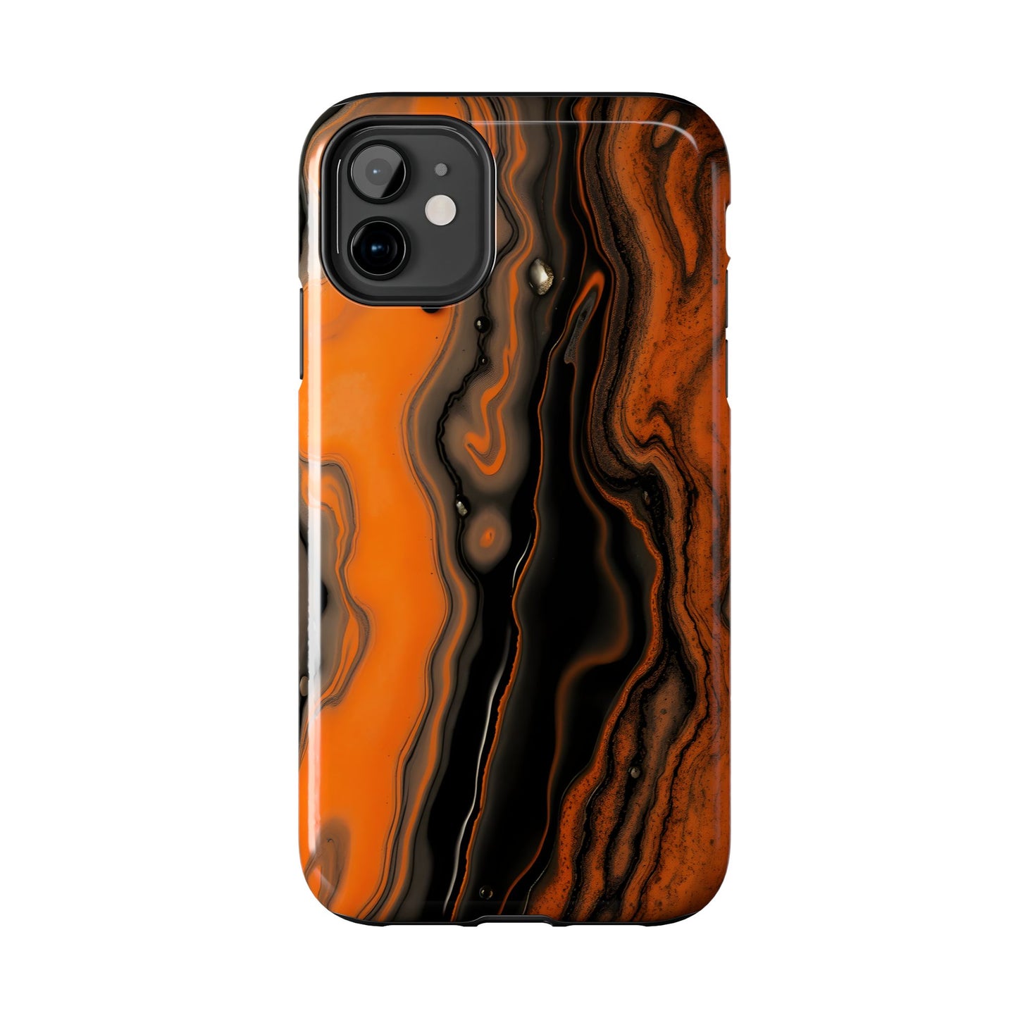 Stylish Tough Phone Case - Bold Black and Orange Metallic Lava Flow Design - for iPhone