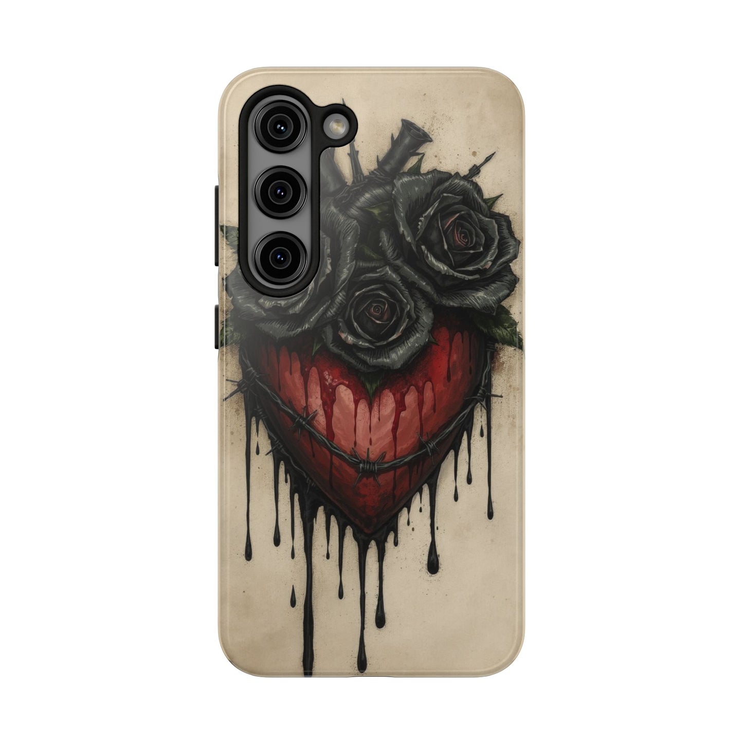 Gothic Heart Phone Case with Roses - Tough & Durable Design