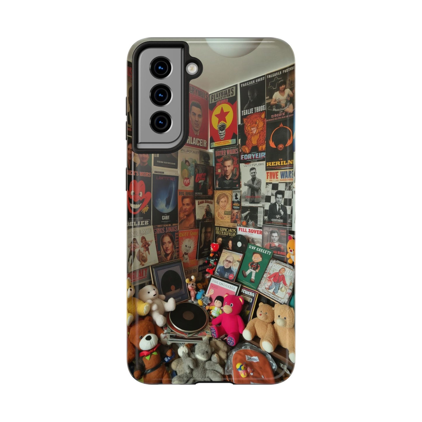 Retro Vibe Tough Phone Case - Vintage Movie Posters & Plush Toys Design
