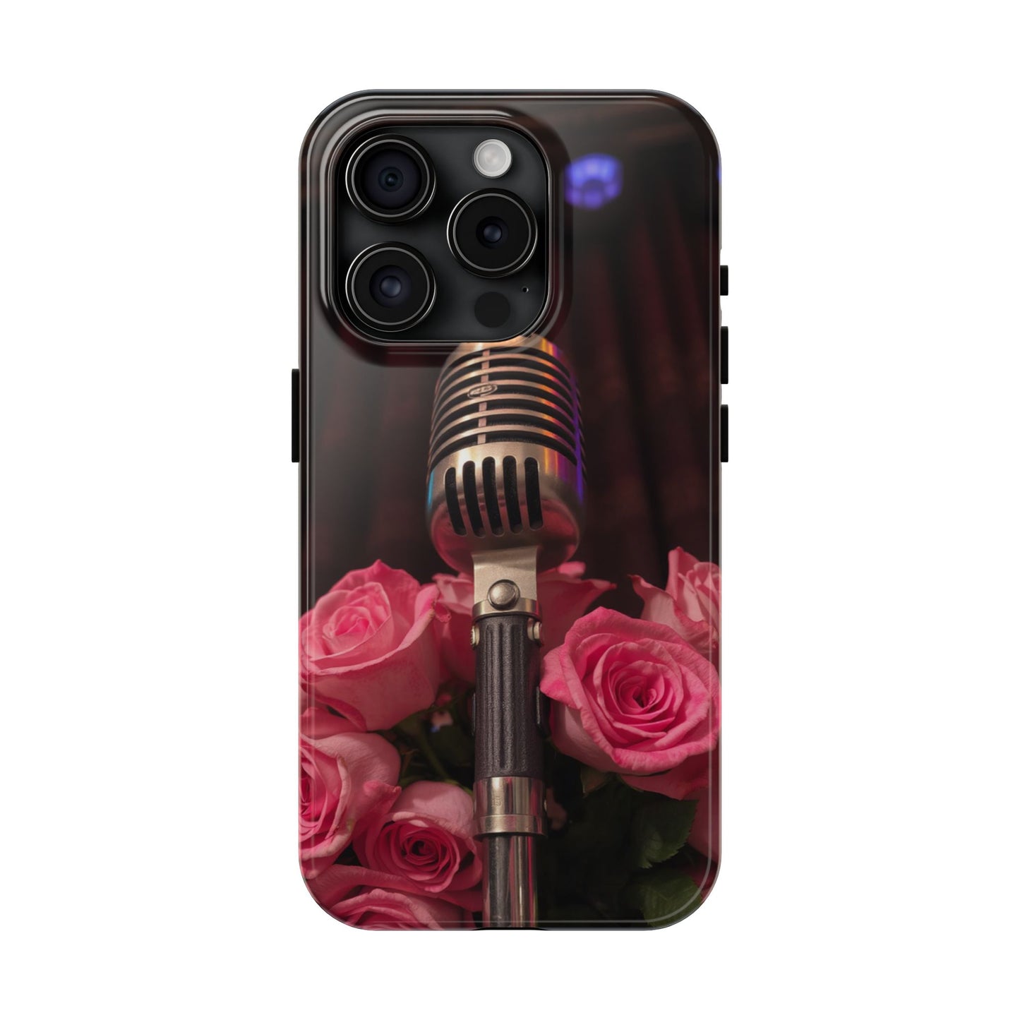 Stylish Tough Phone Case with Vintage Microphone and Roses