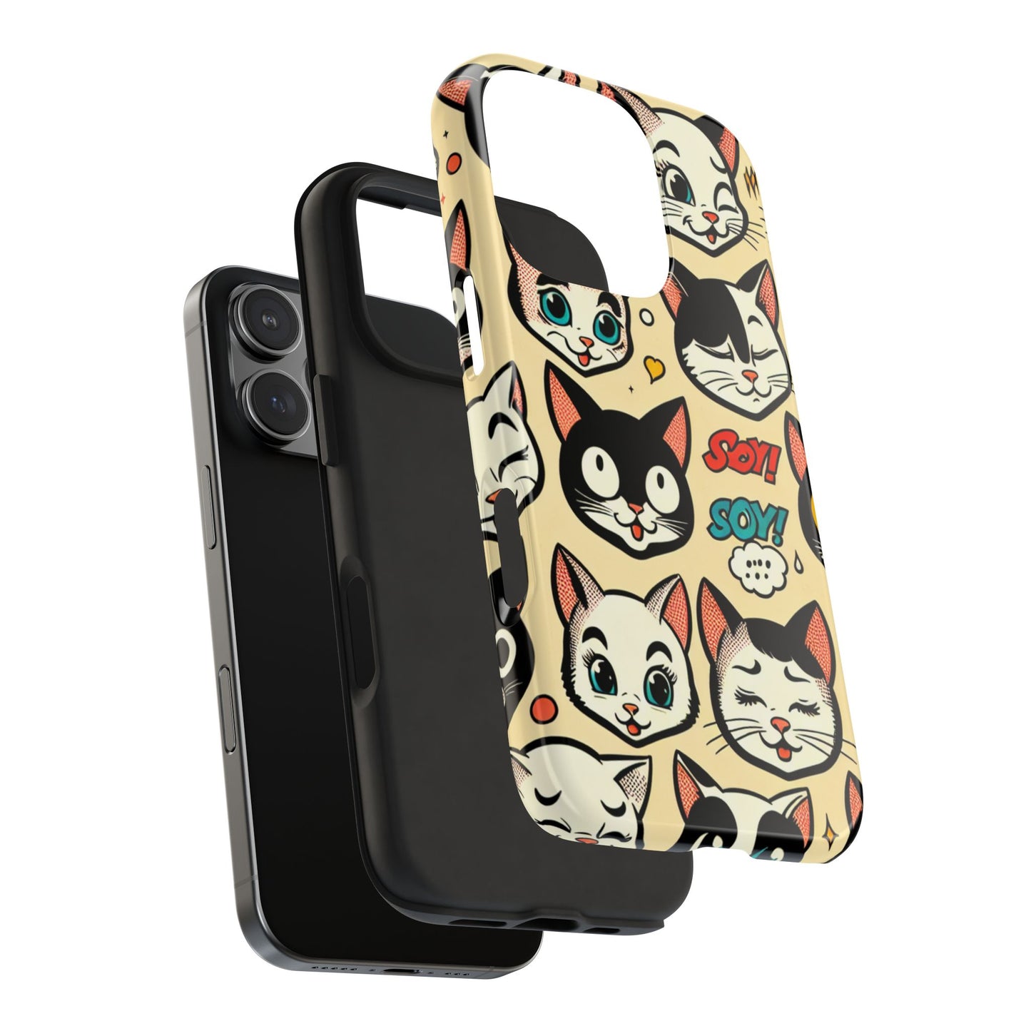 Playful Cat-Themed Tough Phone Case - Pet Pattern - for iPhone