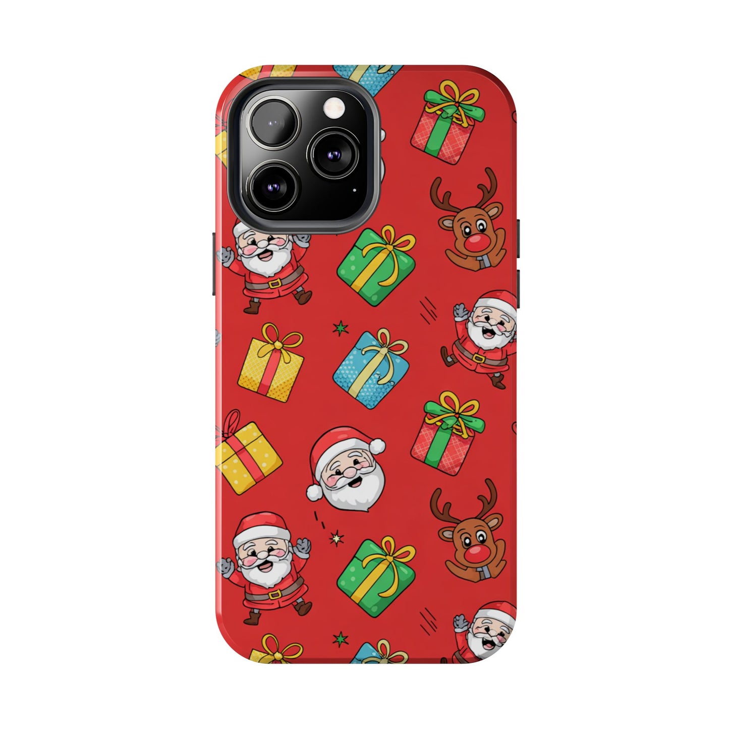 Festive Santa and Reindeer Tough Phone Case - Christmas Holiday Design