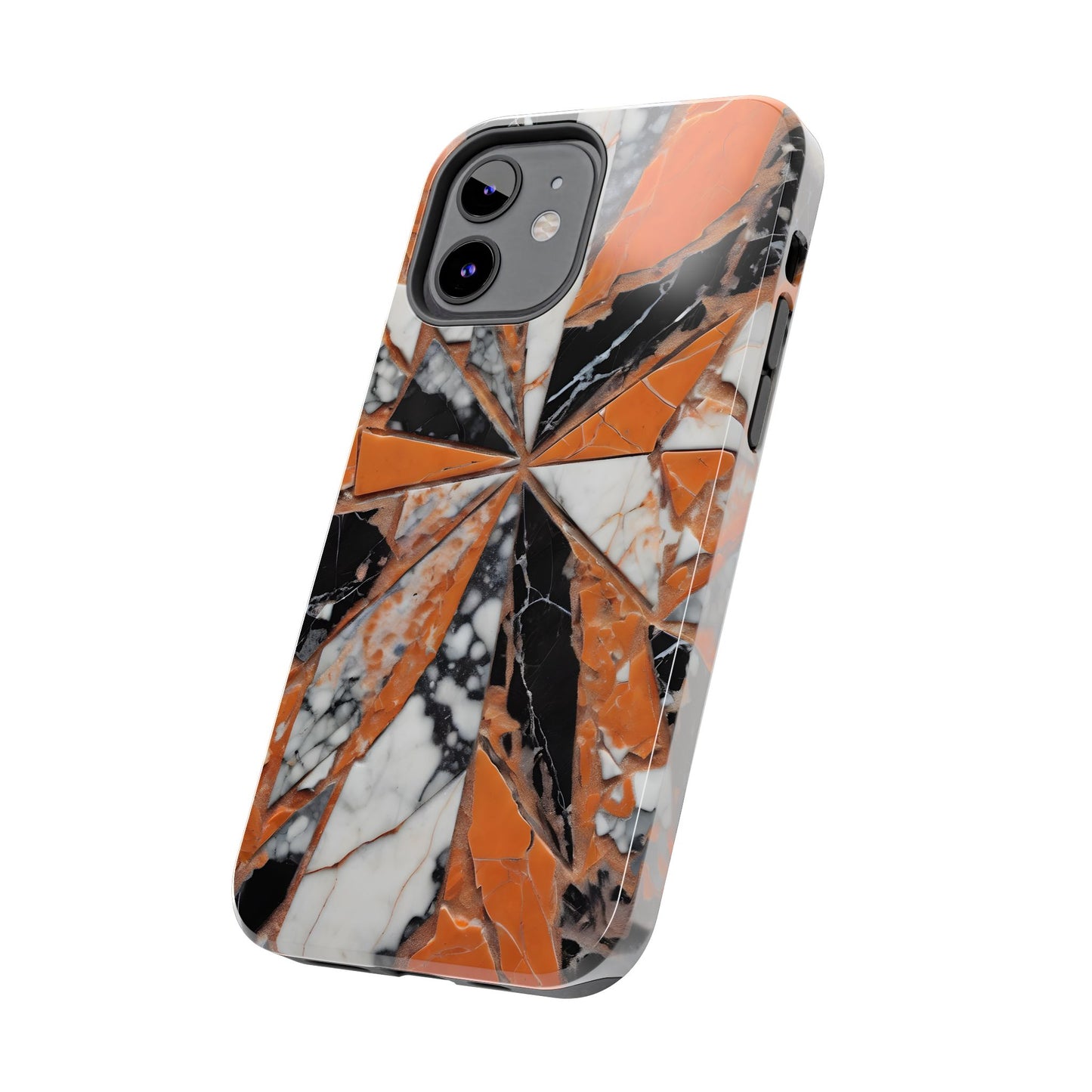 Shattered Pieces Marble Black and Orange Tough Phone Case - for iPhone
