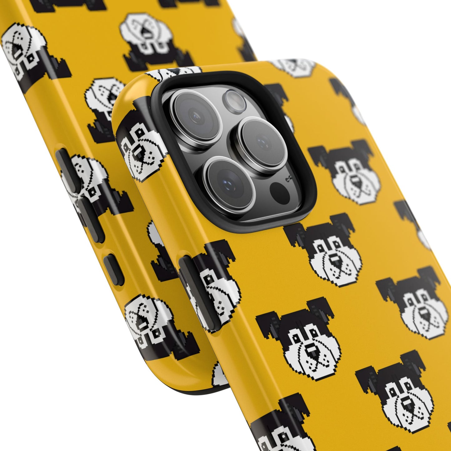 Playful Dog Pattern Tough Phone Case for Pet Lovers - Pixel Art Dog Yellow Background - for iPhone