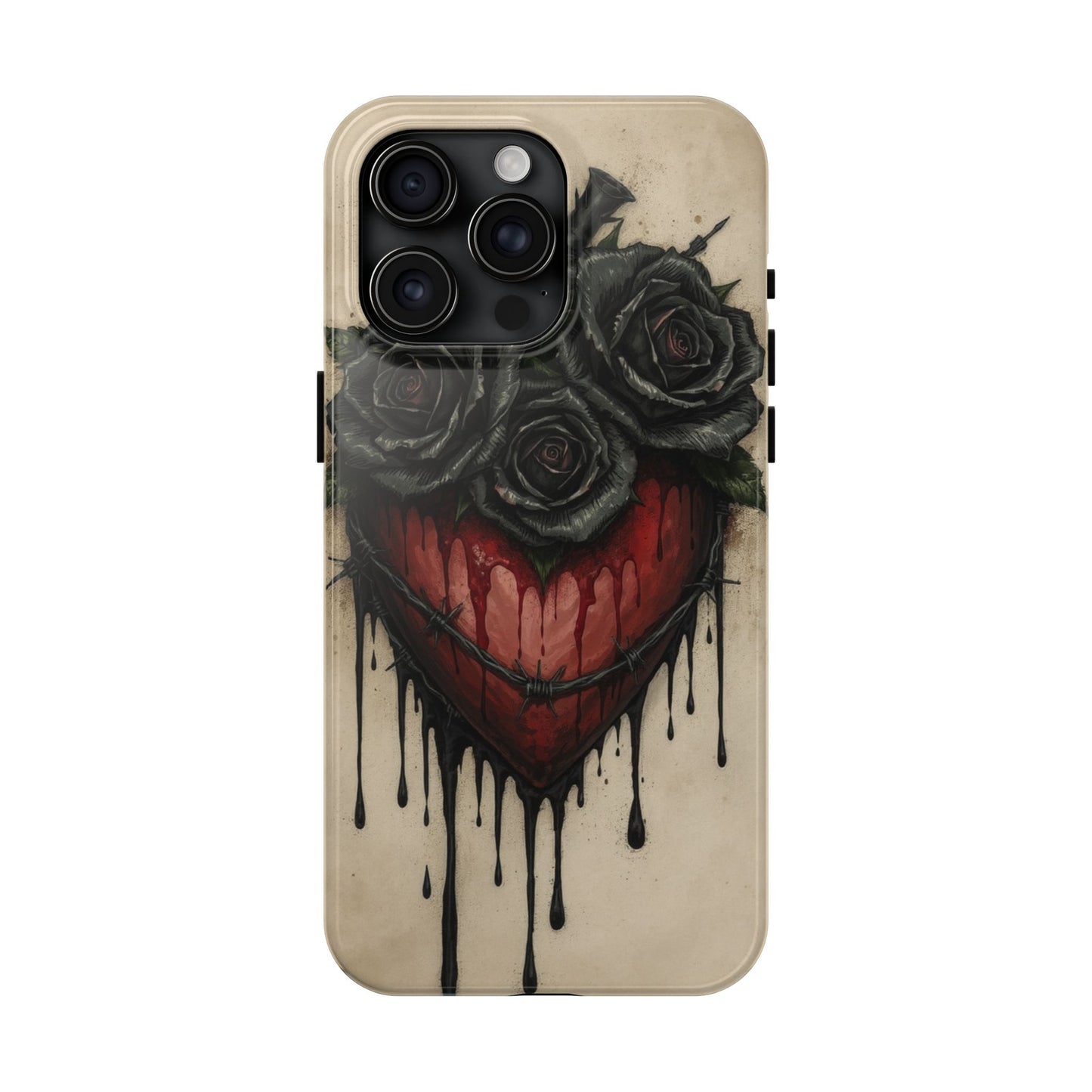 Gothic Heart Phone Case with Roses - Tough & Durable Design