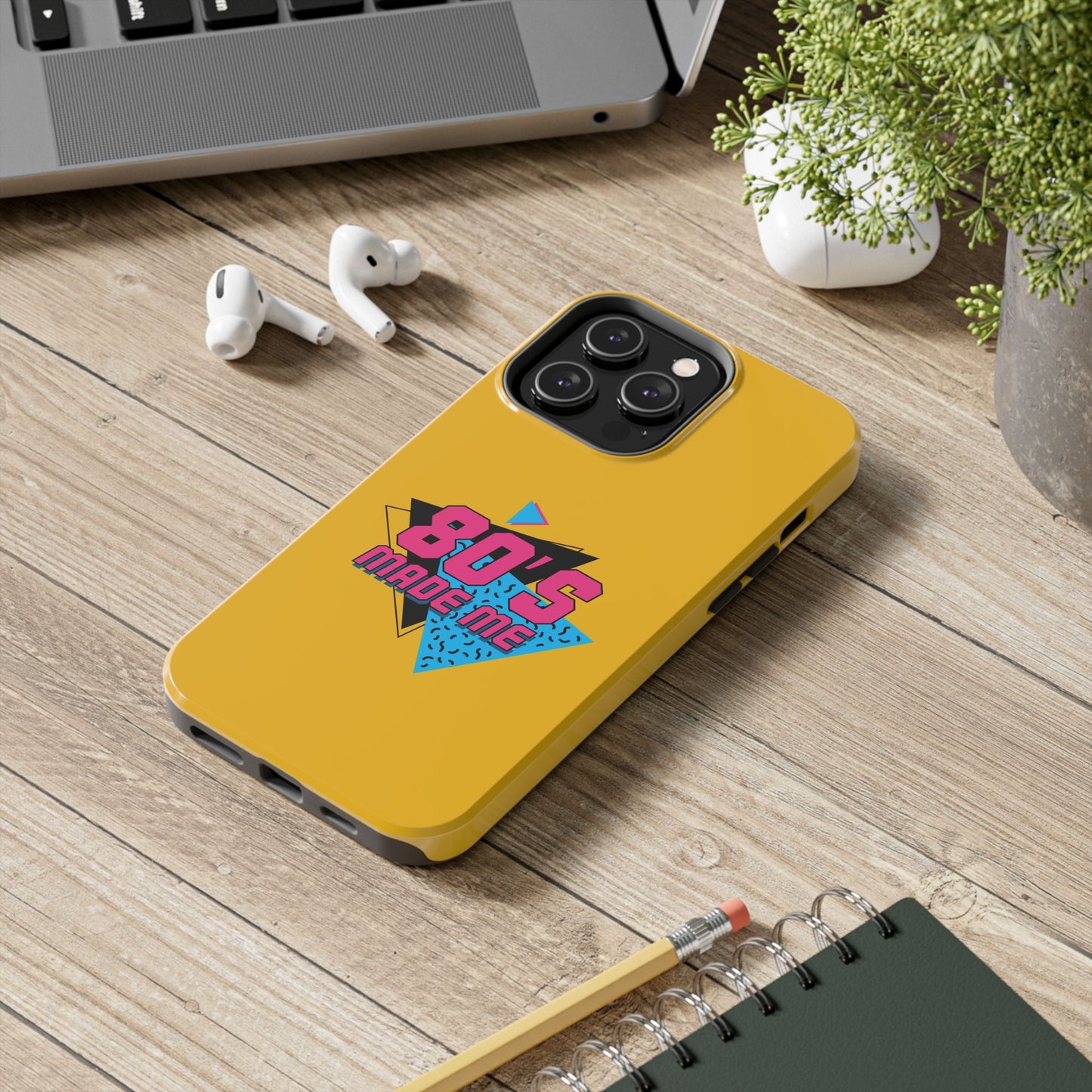 80's Made Me Tough Phone Case - Retro Yellow Silicone Cover - for iPhone