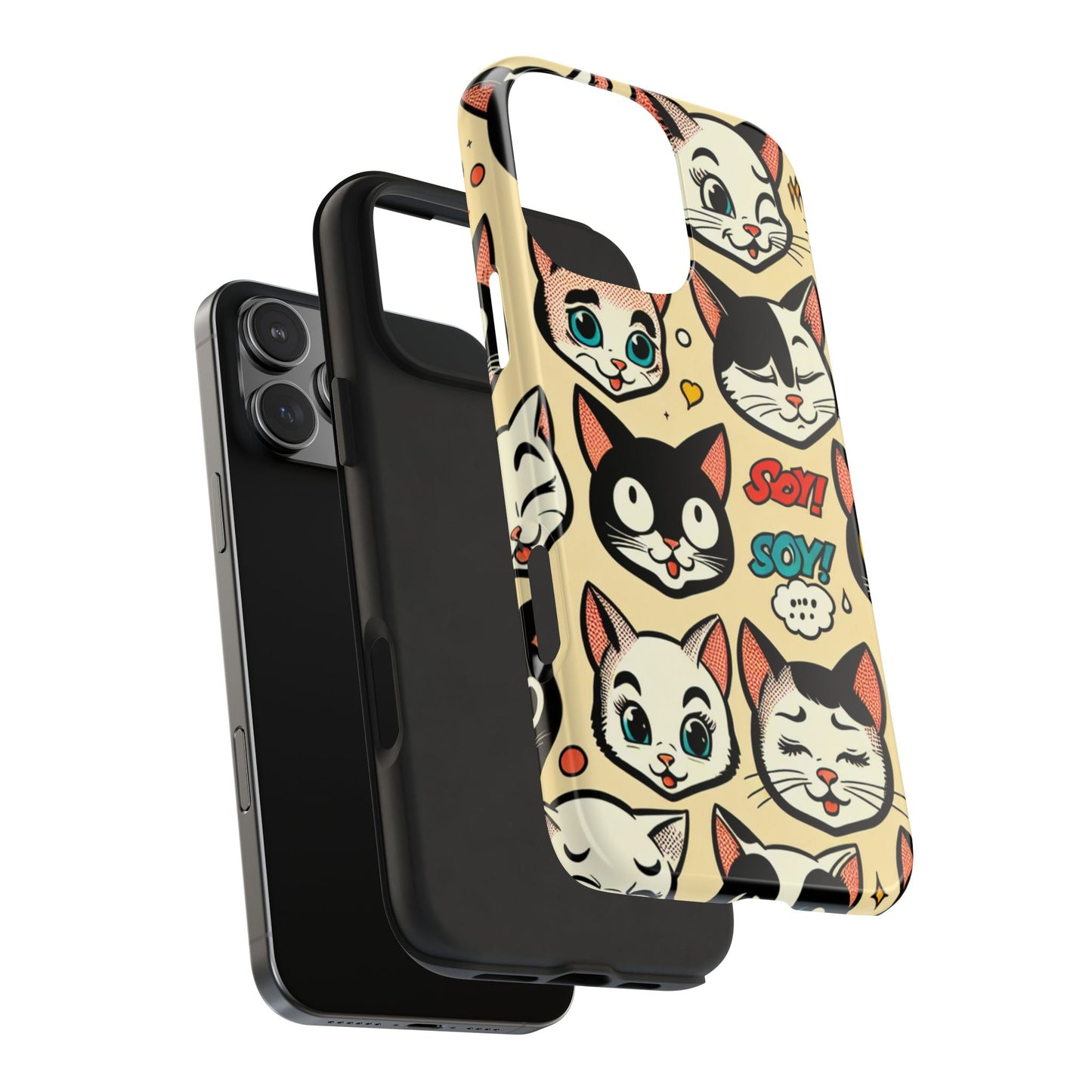Playful Cat-Themed Tough Phone Case - Pet Pattern - for iPhone