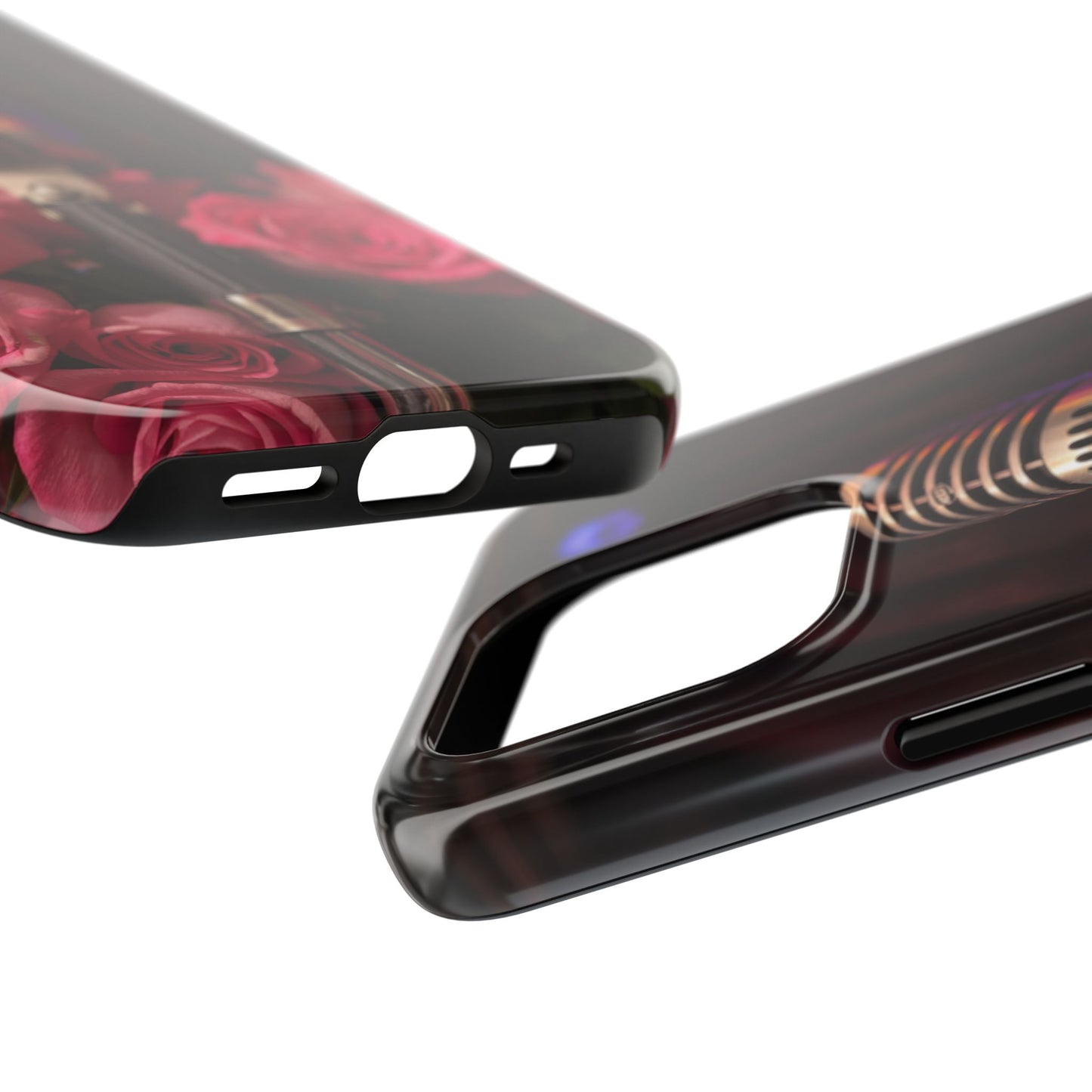 Stylish Tough Phone Case with Vintage Microphone and Roses