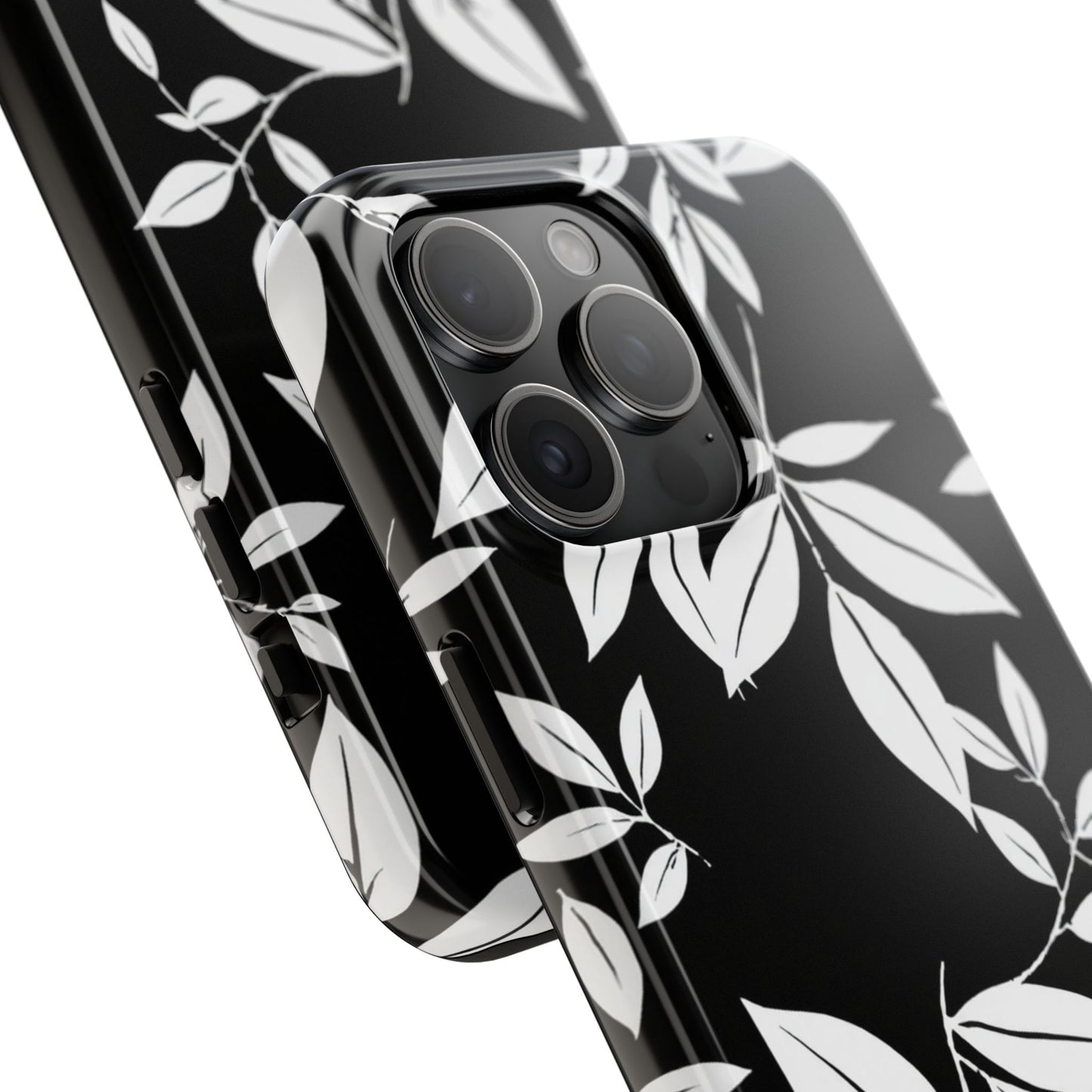 Chic Floral Tough Phone Case - Elegant Black & White Design for Stylish Protection