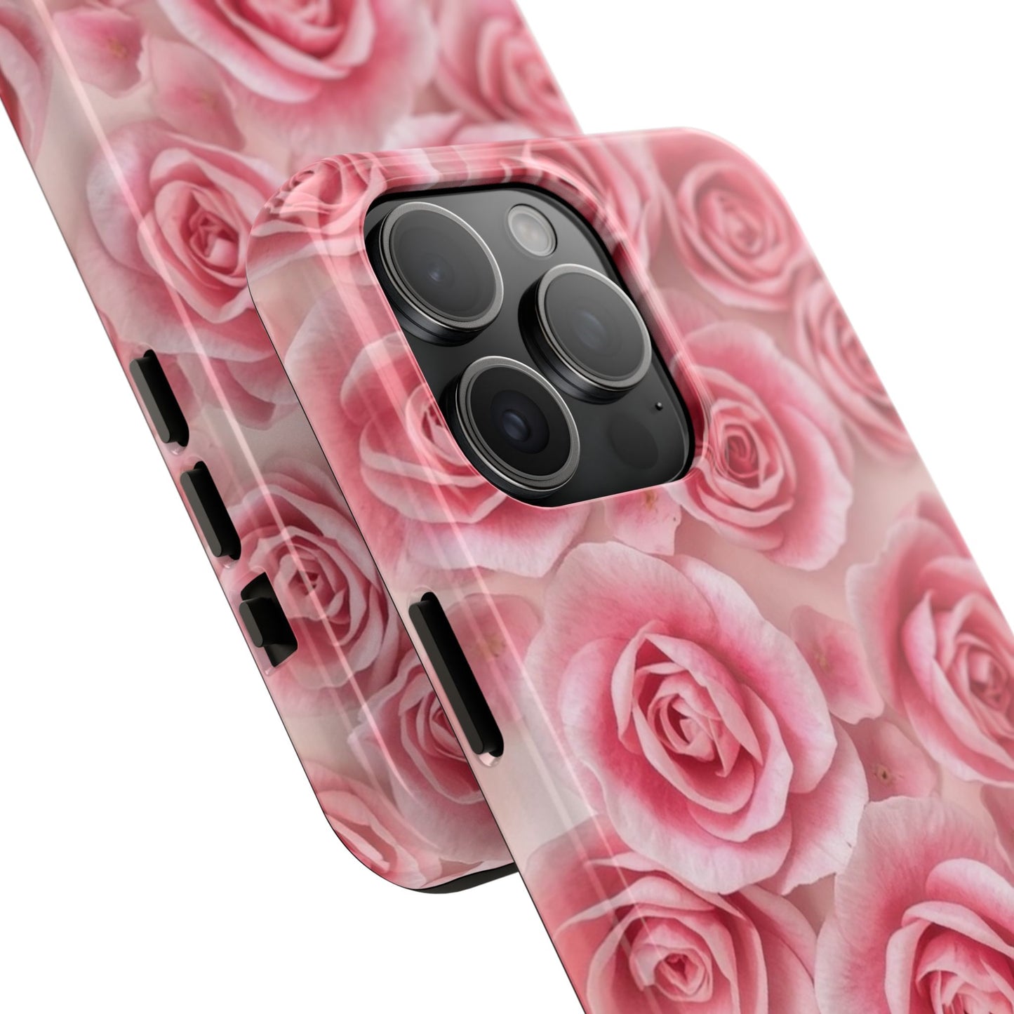 Floral Tough Phone Case - Pink Rose Design, Durable Protection for Flower Lovers