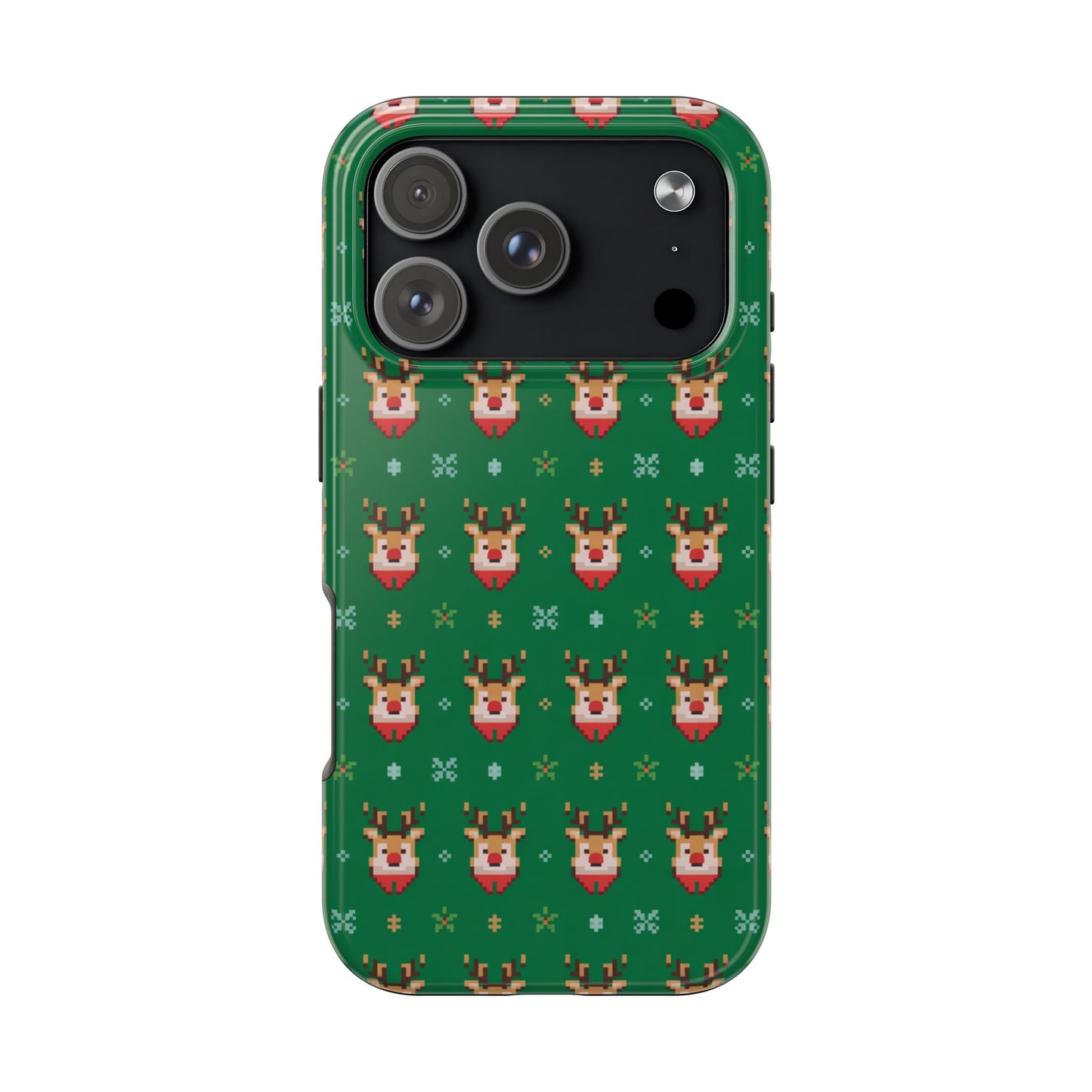 Pixel Art Christmas Rudolf Pattern Phone Case Green