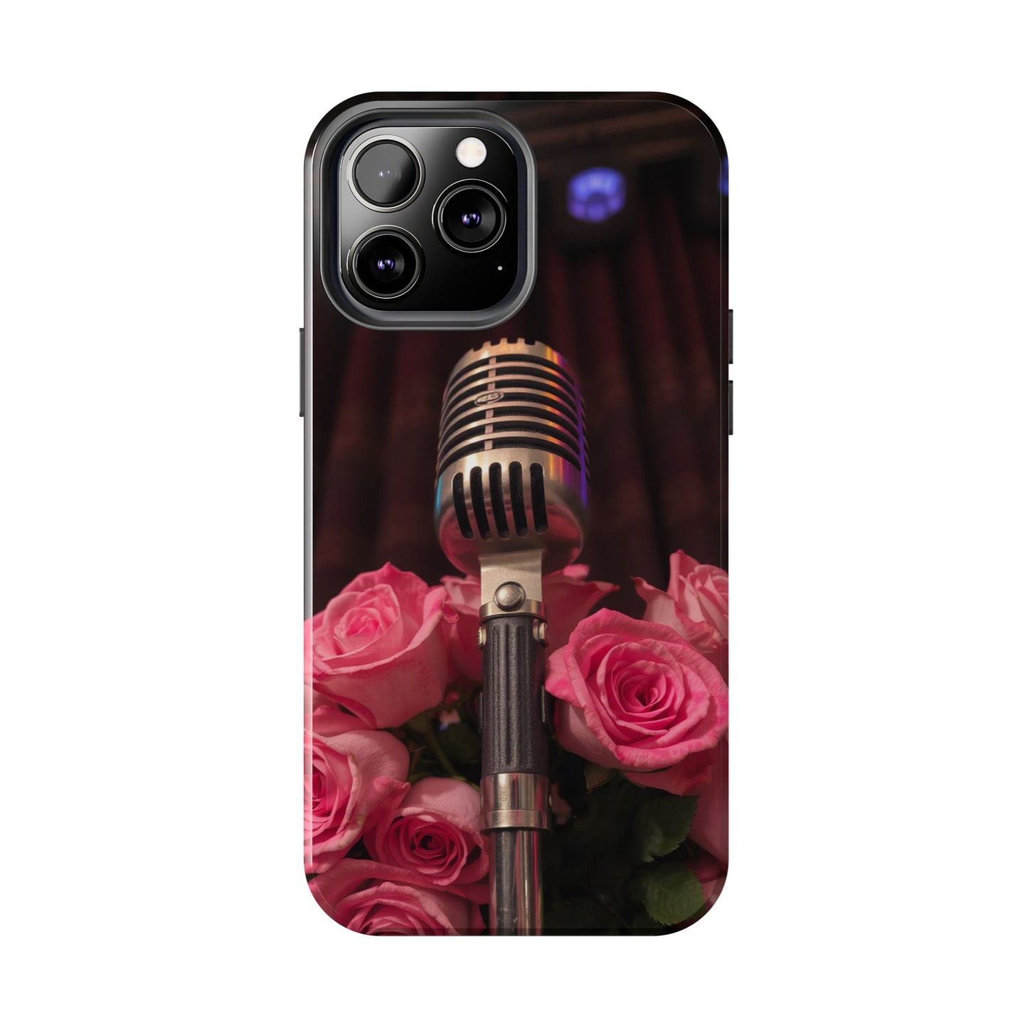 Stylish Tough Phone Case with Vintage Microphone and Roses