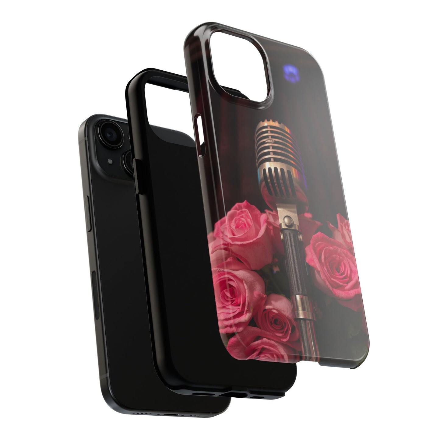 Stylish Tough Phone Case with Vintage Microphone and Roses