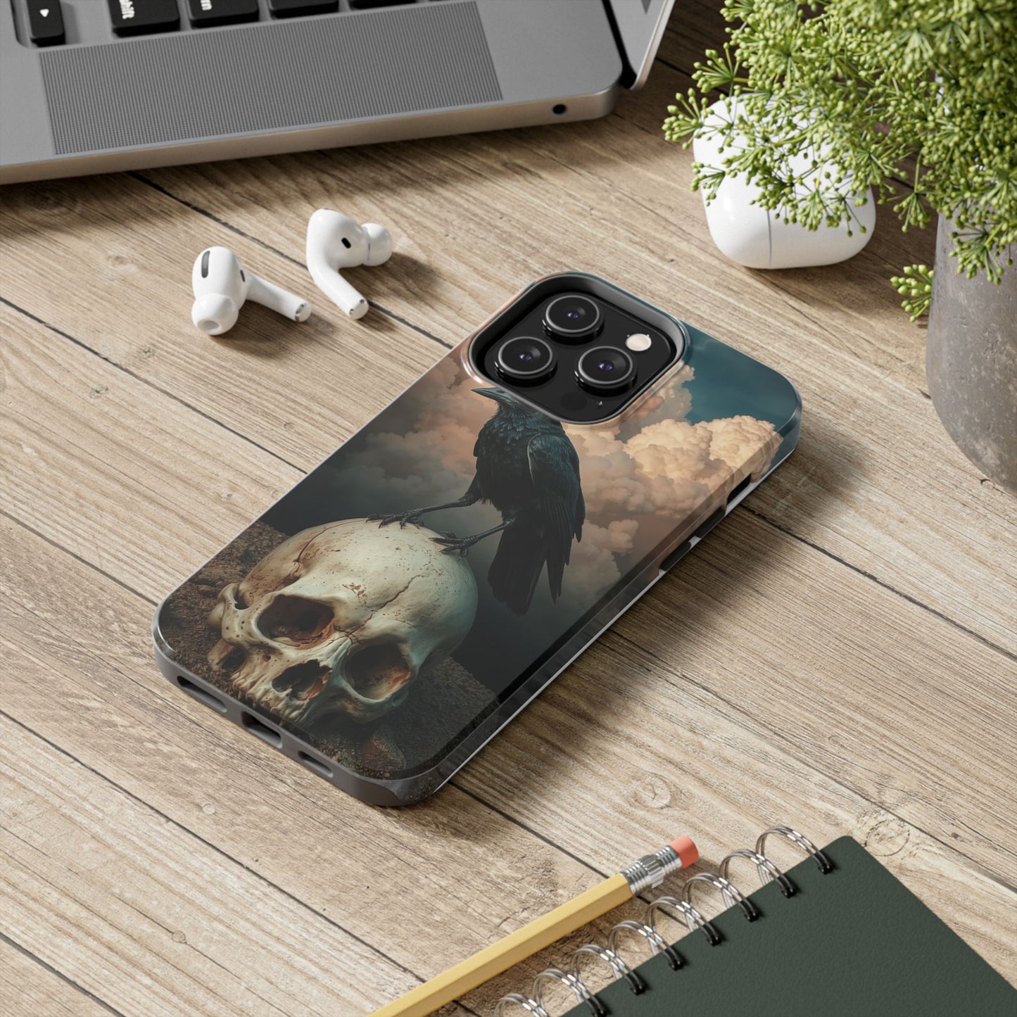 Gothic Raven Skull Tough Phone Case - Unique Protective Cover for Halloween Lovers