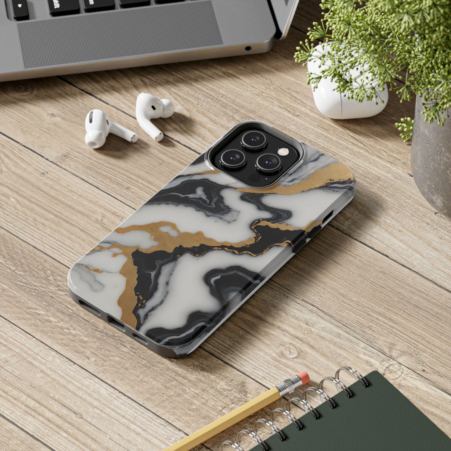 Elegant Gold Marble Tough Phone Case - Stylish Protection for Your iPhone