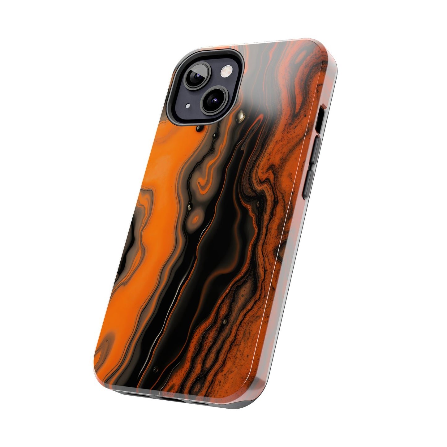 Stylish Tough Phone Case - Bold Black and Orange Metallic Lava Flow Design - for iPhone