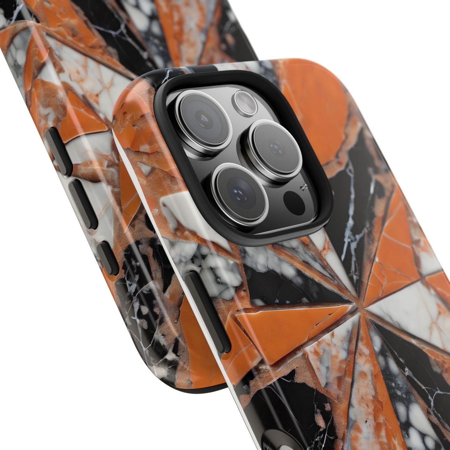 Shattered Pieces Marble Black and Orange Tough Phone Case - for iPhone