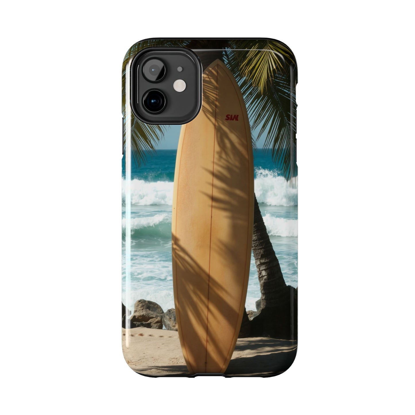 Tough Surfing Phone Case - Beach Vibes with Palm Trees & Surfboard