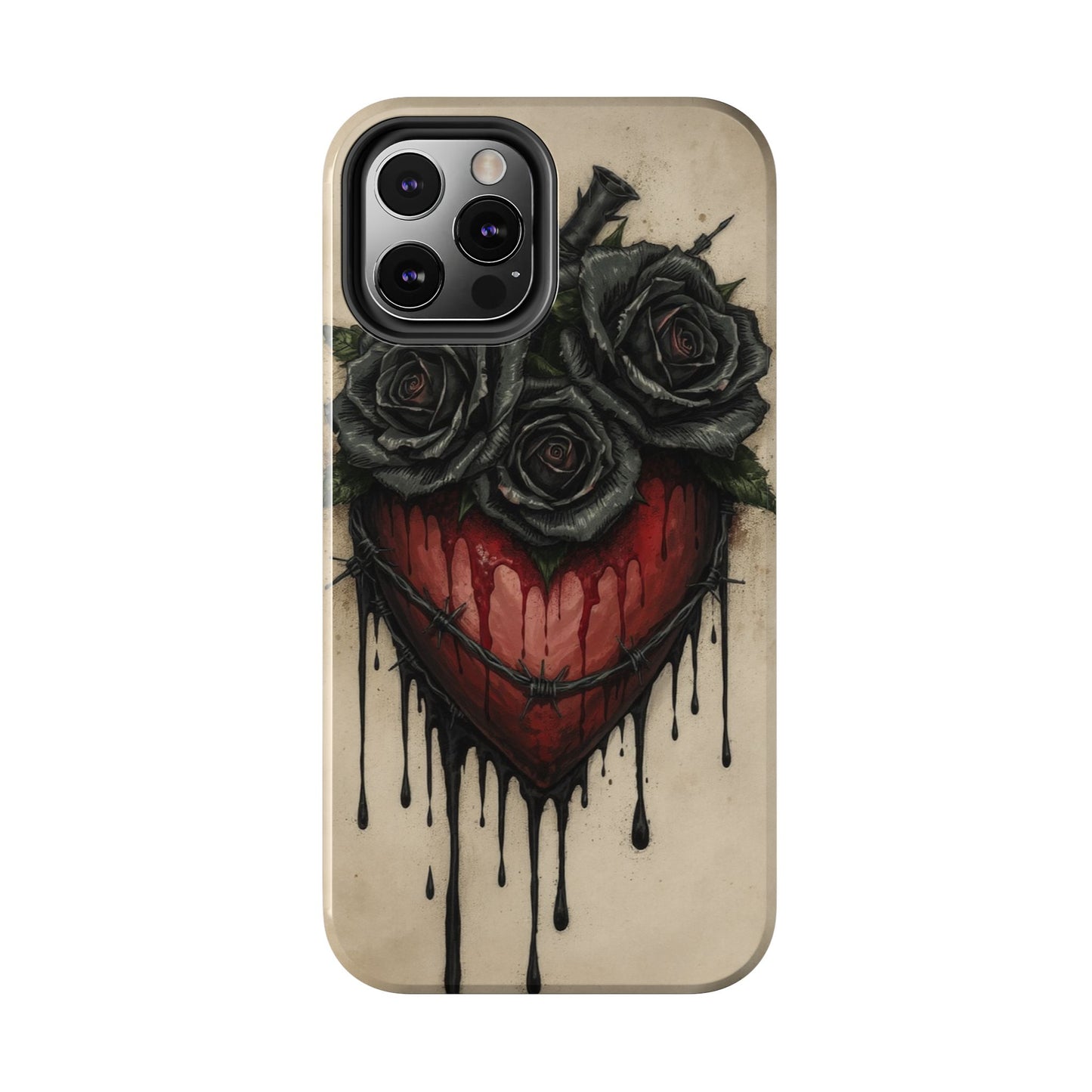 Gothic Heart Phone Case with Roses - Tough & Durable Design