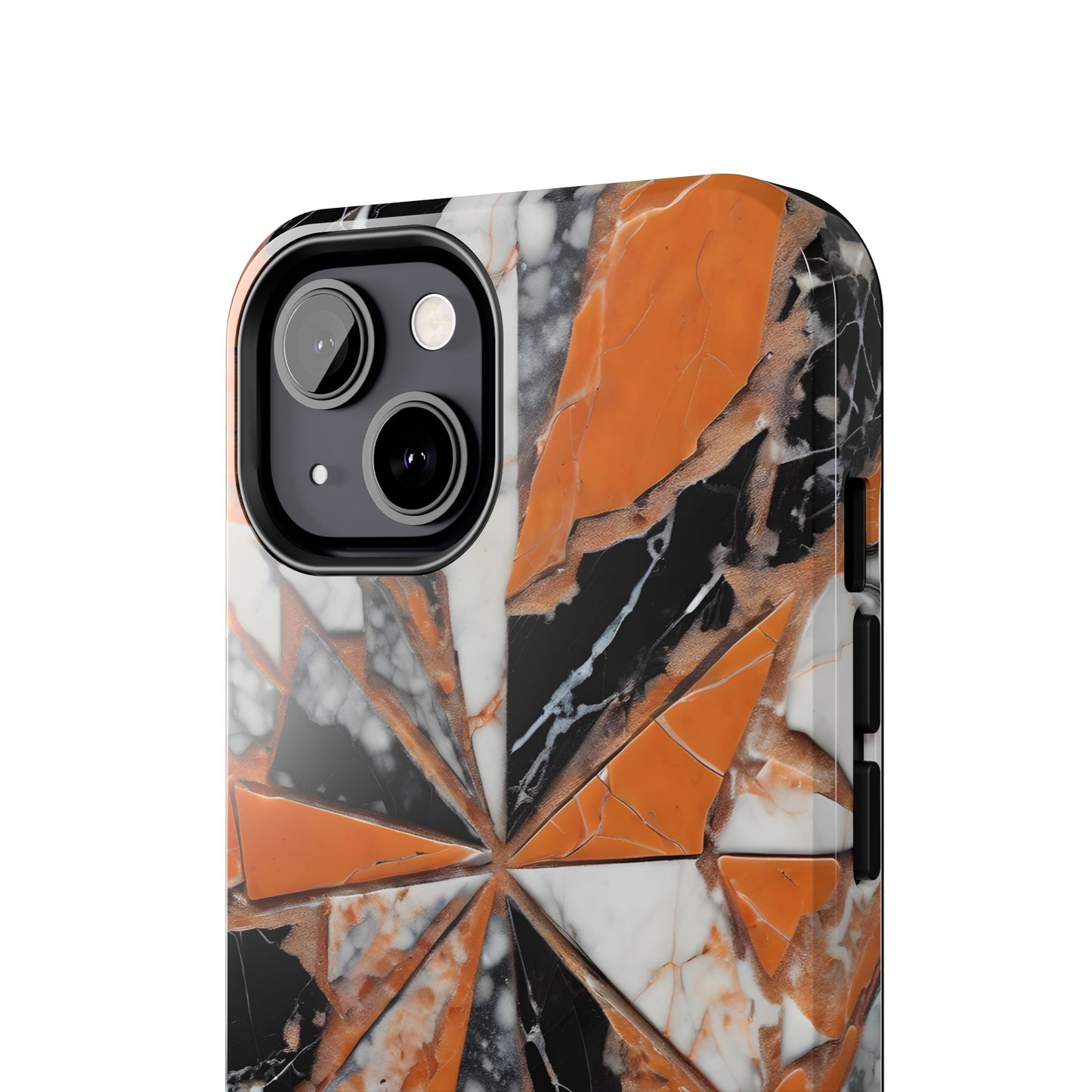 Shattered Pieces Marble Black and Orange Tough Phone Case - for iPhone