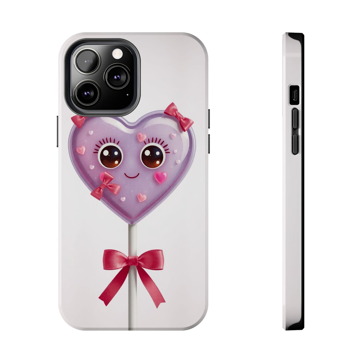 Cute Heart Lollipop Tough Phone Case - Adorable Protection for Candy Lovers